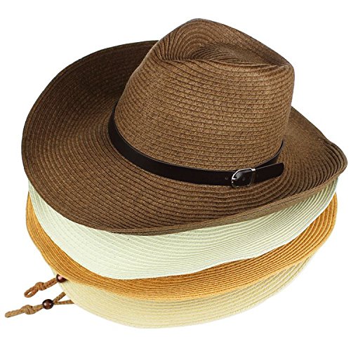 iHomey Packable Cowboy Sun Hat for Men & Women - Breathable Straw Summer Hat with Wide Brim, UV Protection & Adjustable Chin Strap - Perfect for Beach, Outdoor, Travel & Gardening