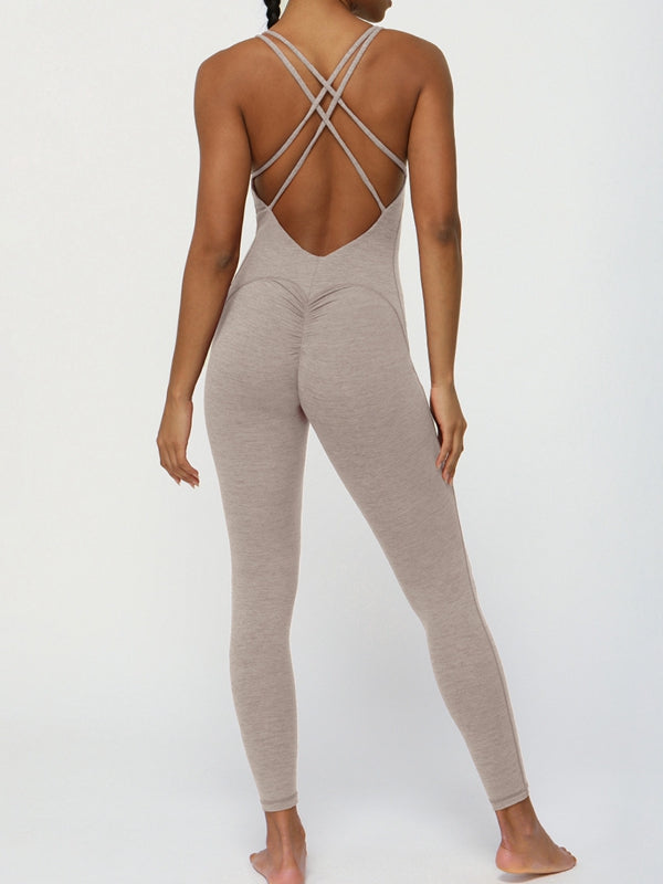 ZASUWA Women's Cross Back U-Neck Scrunch Bum Hip Lift Jumpsuit - Sexy Bodycon Romper for Night Out, Party & Date Night