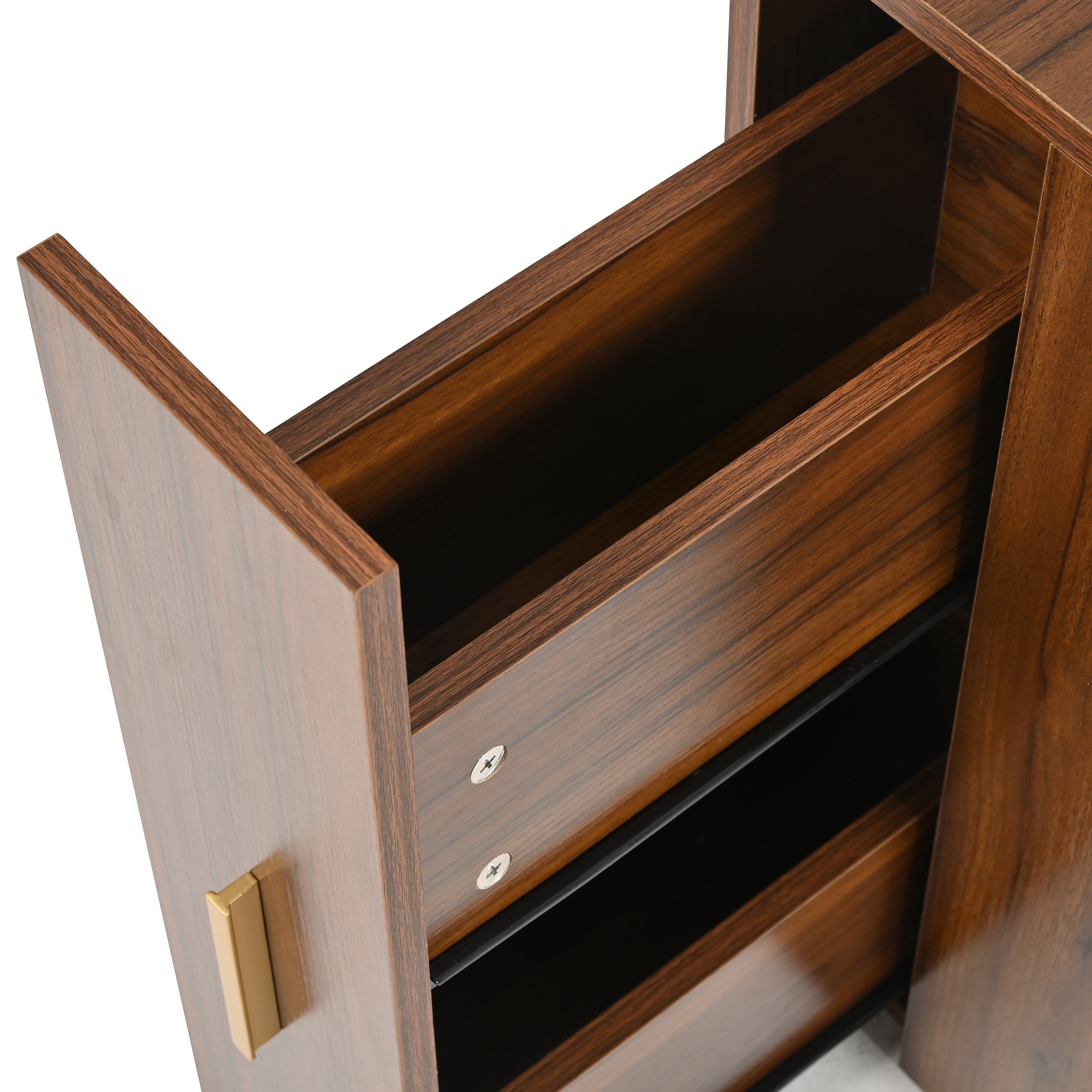 Modern Corner Makeup Vanity Desk with LED Lights & Adjustable Mirror - Walnut Dressing Table Set with Stool & Large Storage for Small Spaces | Perfect for Bedroom, Apartment & Studio Makeup Organization
