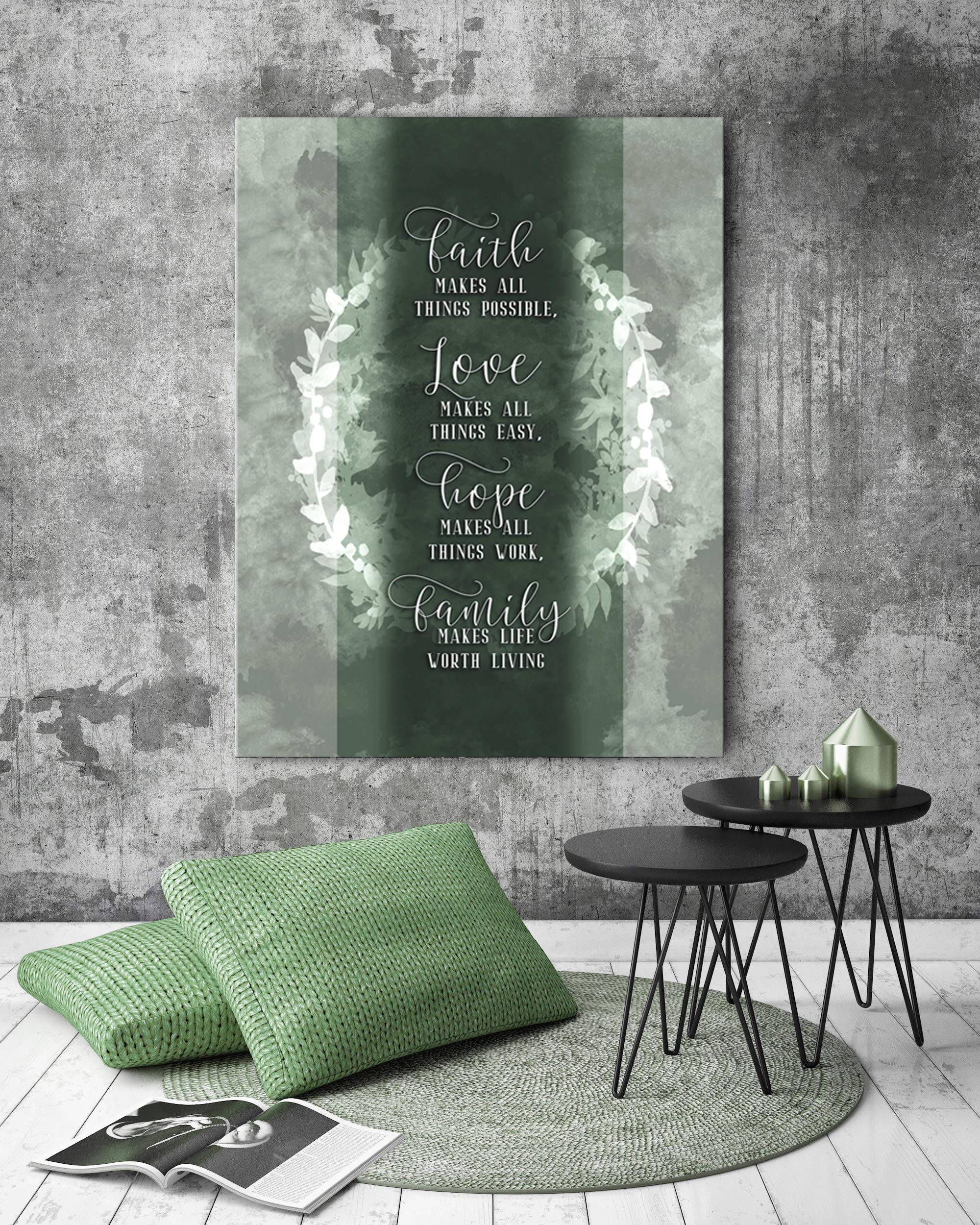 Faith Makes All Things Possible - Motivational & Inspirational Christian Wall Art Canvas Print with Positive Quotes, Large Wall Décor 30x40 Inch Green - Perfect for Home, Office & Church Decor