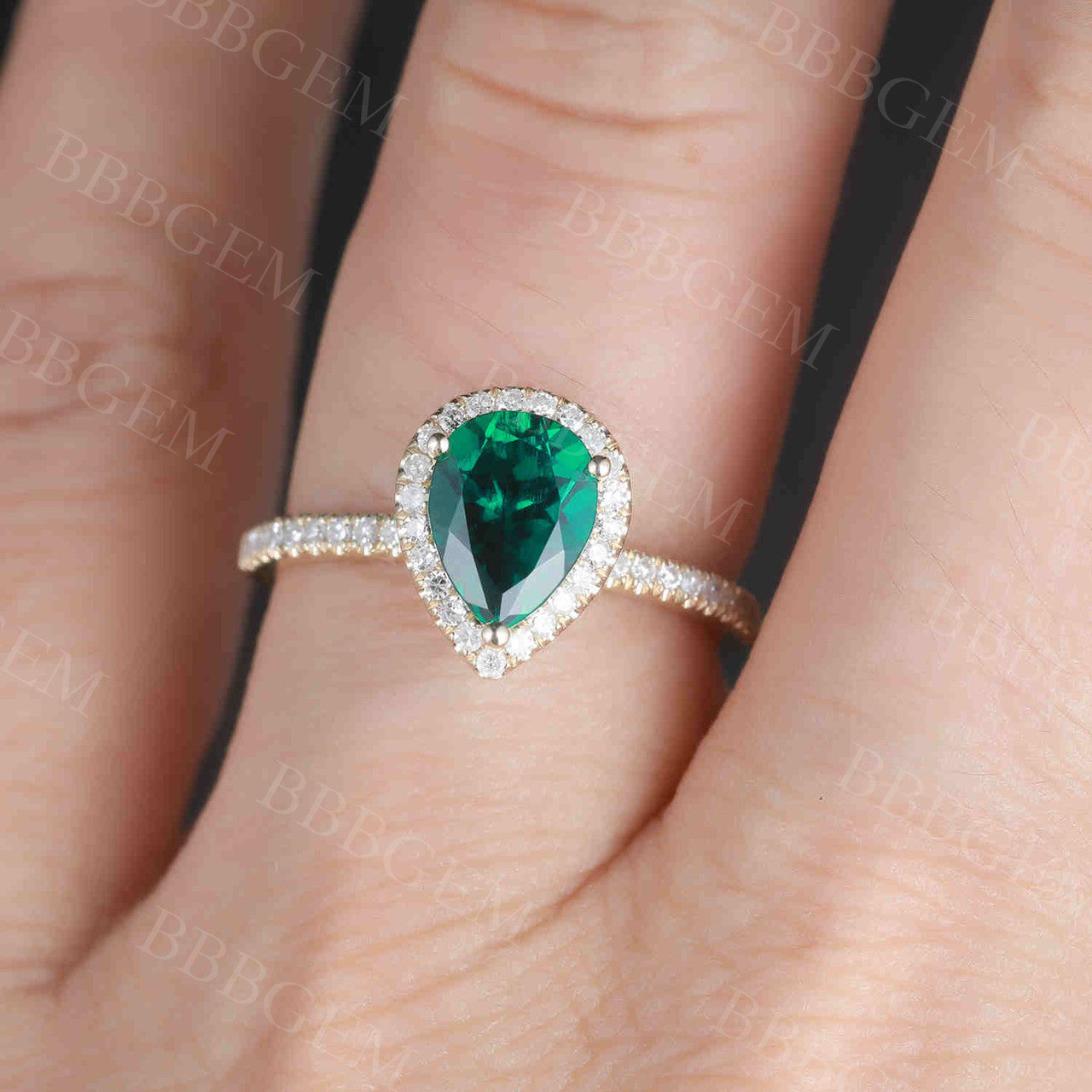 Emerald Diamond Engagement Ring 14K/18K Gold Pear Shape Halo Promise Ring for Women - Thin Stackable Wedding Band, Perfect for Proposals, Anniversaries & Everyday Elegance
