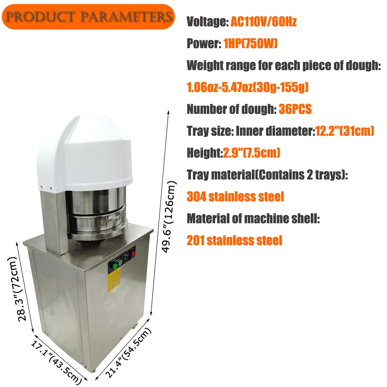 Commercial Electric Automatic Dough Divider Machine - 36pcs Stainless Steel Dough Cutter for Bakery & Pizzeria - 110V Dough Dividing Equipment for Bread, Pizza, Pastry Making - Perfect for Restaurants, Bakeries & Food Production