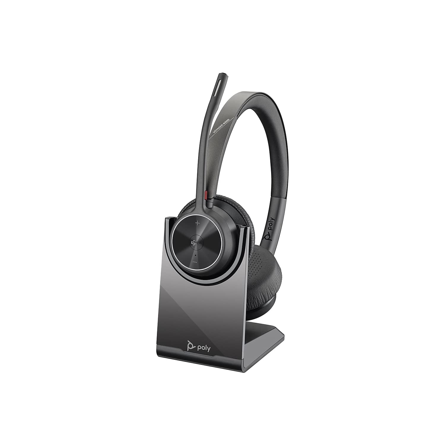 Poly Voyager 4320 UC Wireless Headset with Charging Stand - Bluetooth Headphones with Noise Cancelling Mic for PC, Mac, Mobile - USB-A Adapter Included - Microsoft Teams, Zoom, Webex Certified - Ideal for Remote Work, Online Meetings, Call Centers & Home Office Use