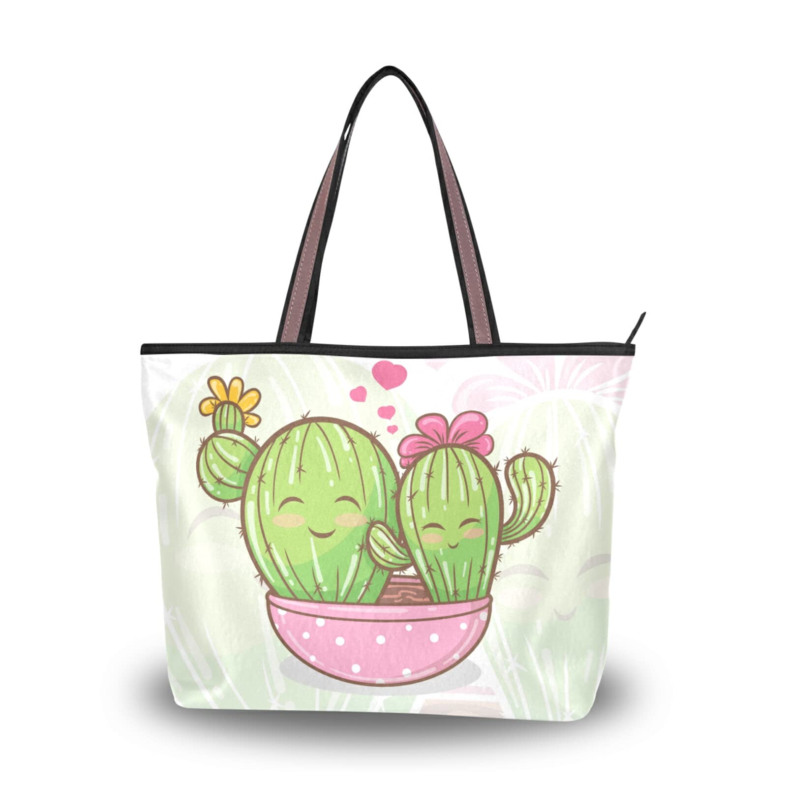 Cute Cactus Couple Tote Bag for Women - Reusable Shoulder Handbag for Beach, Travel & Shopping | Eco-Friendly Cotton Canvas Tote with Pouch Pocket