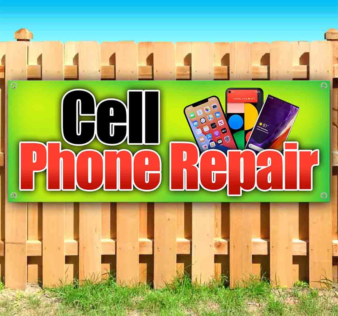 13 oz Heavy-Duty Vinyl Cell Phone Repair Banner with Metal Grommets - Durable Non-Fabric Sign for Phone Shops & Repair Centers