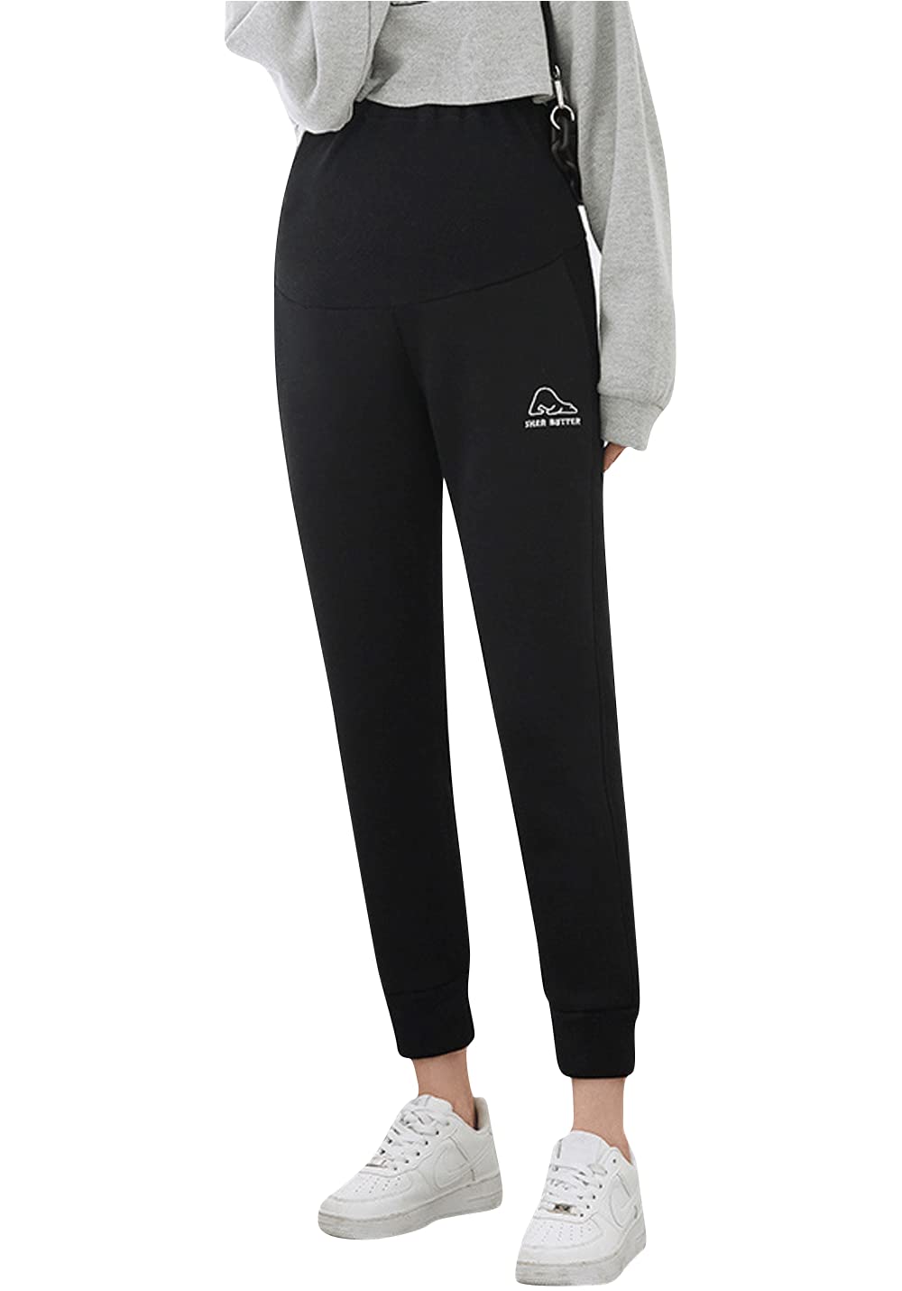 Cozy Fleece-Lined Maternity Sweatpants for Pregnant Women - Soft Over Bump Winter Pregnancy Pants for Comfort & Warmth - Perfect for Lounging, Nursing, and Cold Weather Outfits