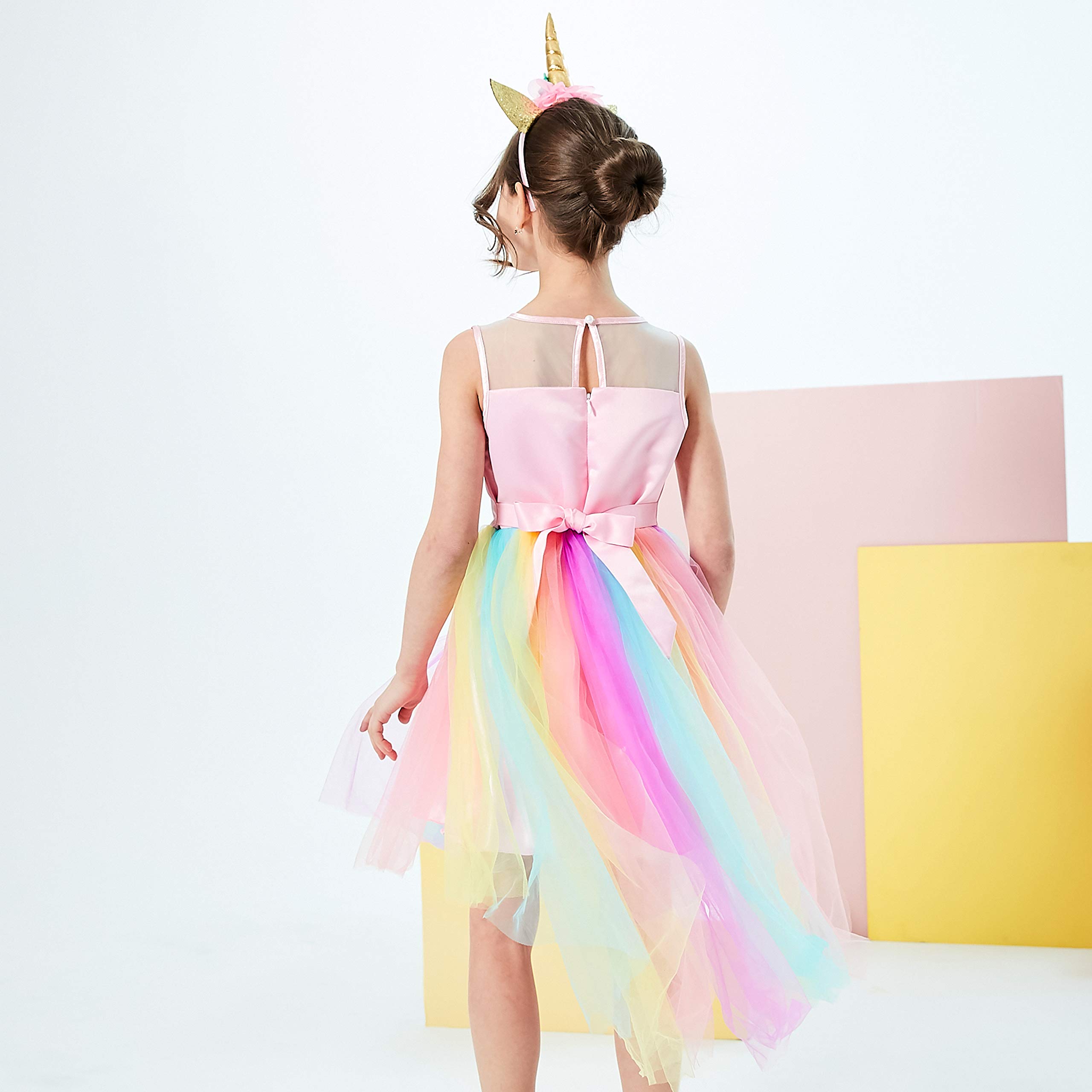 Sunny Fashion Girls Unicorn Rainbow Tulle Dress with Matching Headband - Size 4-10 for Birthday Parties & Special Occasions
