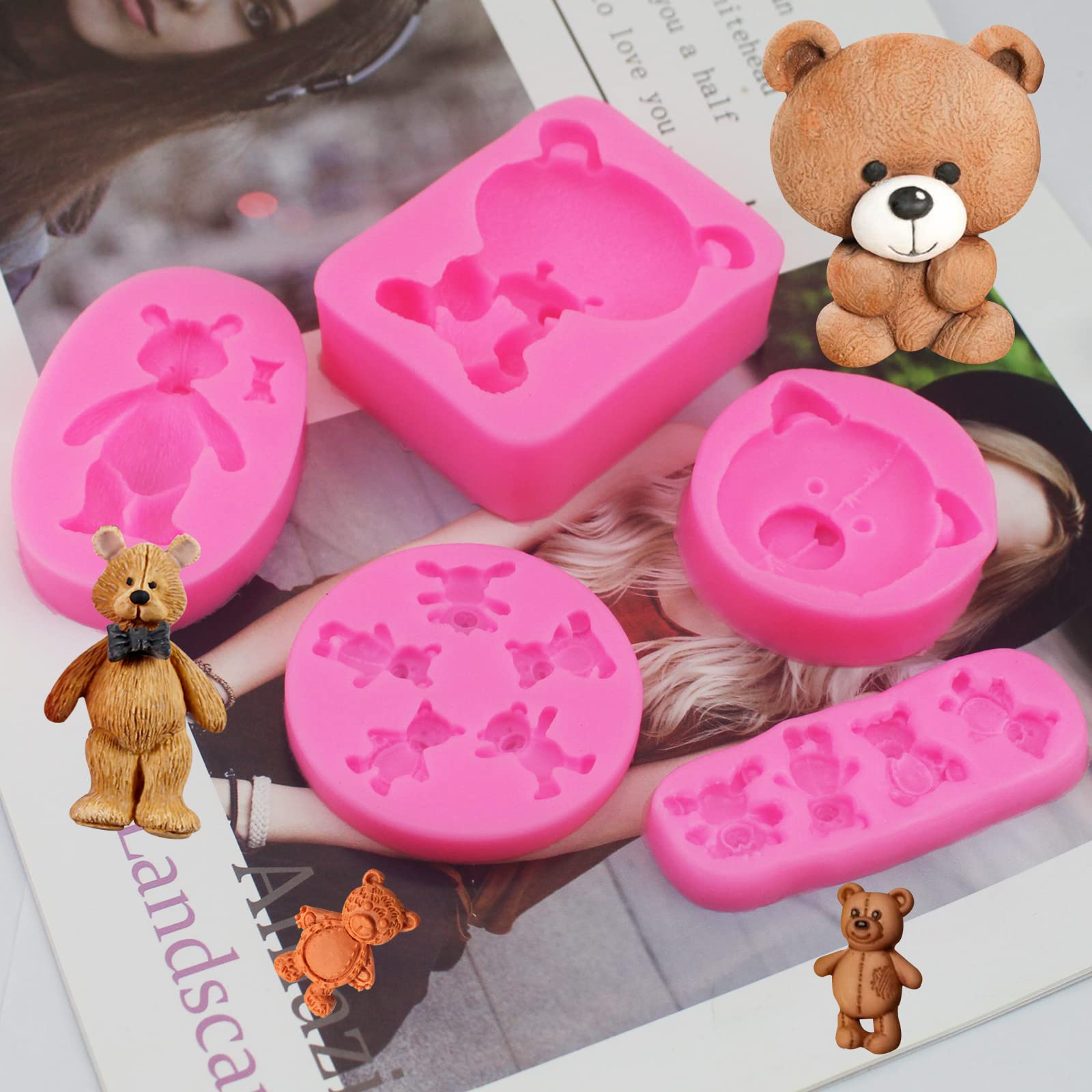 5-Piece Bear Silicone Mold Set - Valentine's Day Chocolate & Fondant Molds for Candy, Gum Paste, Polymer Clay - Perfect for Cake Decorating, DIY Crafts & Baking Gifts