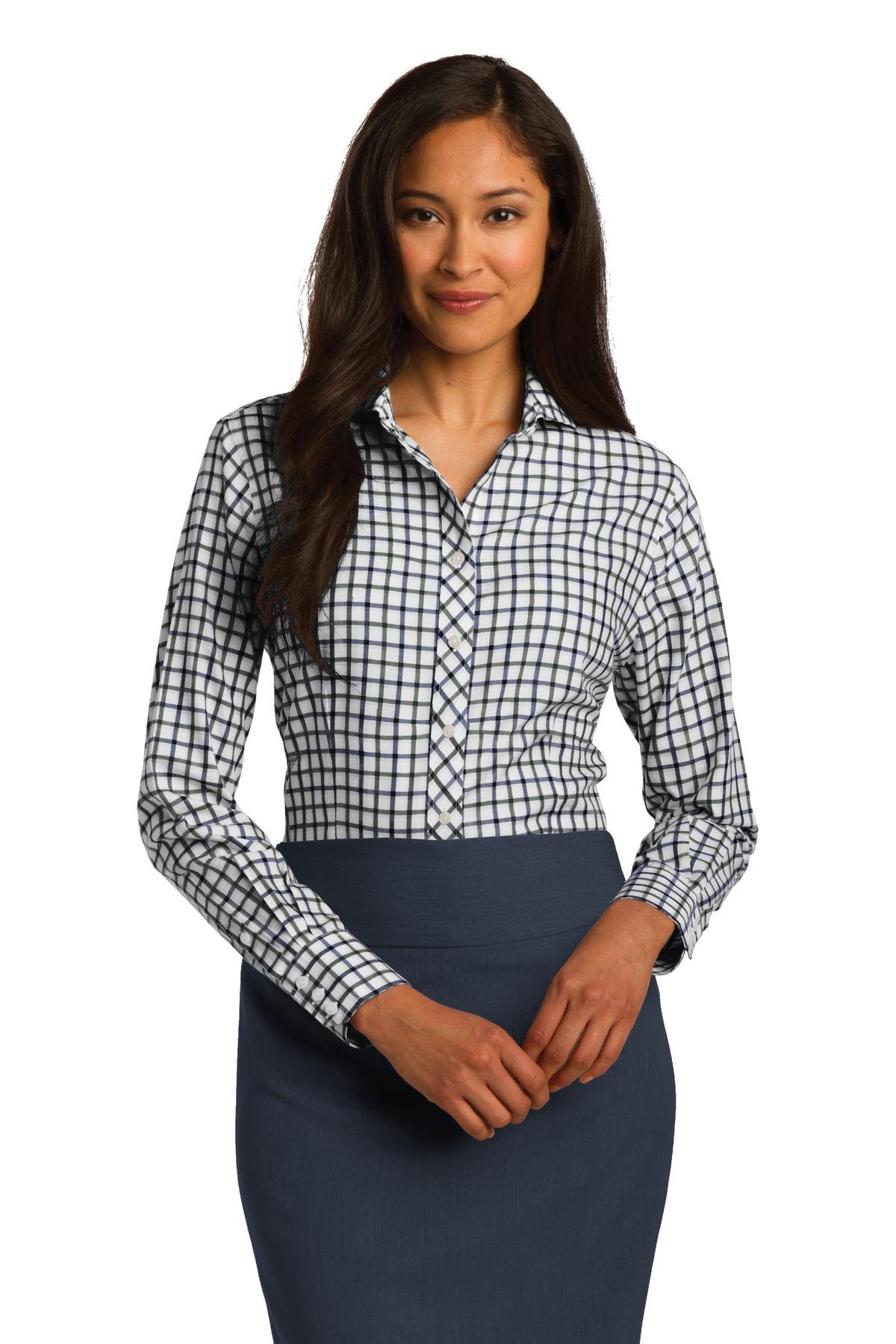 Red House Women's Tricolor Check Non-Iron Shirt - Wrinkle-Free Casual Button Down Blouse for Office, Travel & Everyday Wear