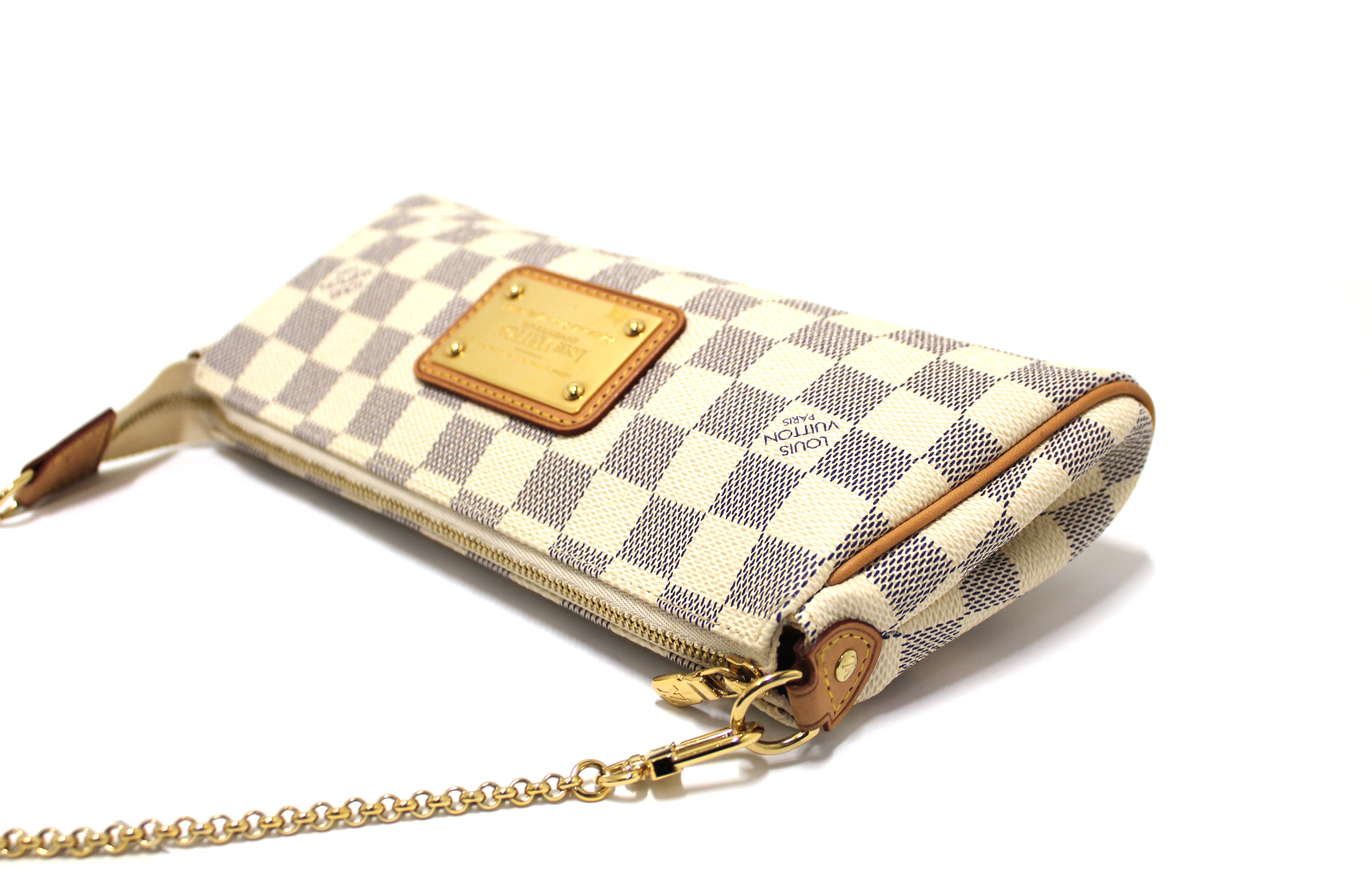 Authentic Louis Vuitton Damier Azur Canvas Eva Clutch Messenger Bag for Women - Luxury Crossbody Purse for Travel, Work & Evening Events