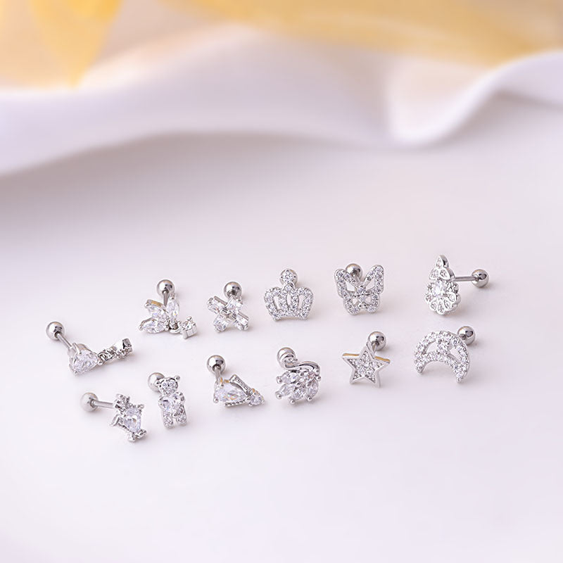 20G Cartilage Tiny Stud Earrings - Swan, Moon & Star Earrings for Women | Hypoallergenic Stainless Steel Jewelry | Perfect for Daily Wear, Parties & Gifts (HSPJ672)