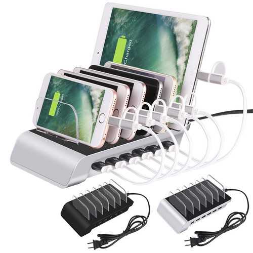 6-Port USB Hub Charger with 10.2A Fast Charging - Multi-Port Charging Station for iPhone, iPad, Samsung Tablets & Smartphones - Perfect for Home, Office & Travel Use