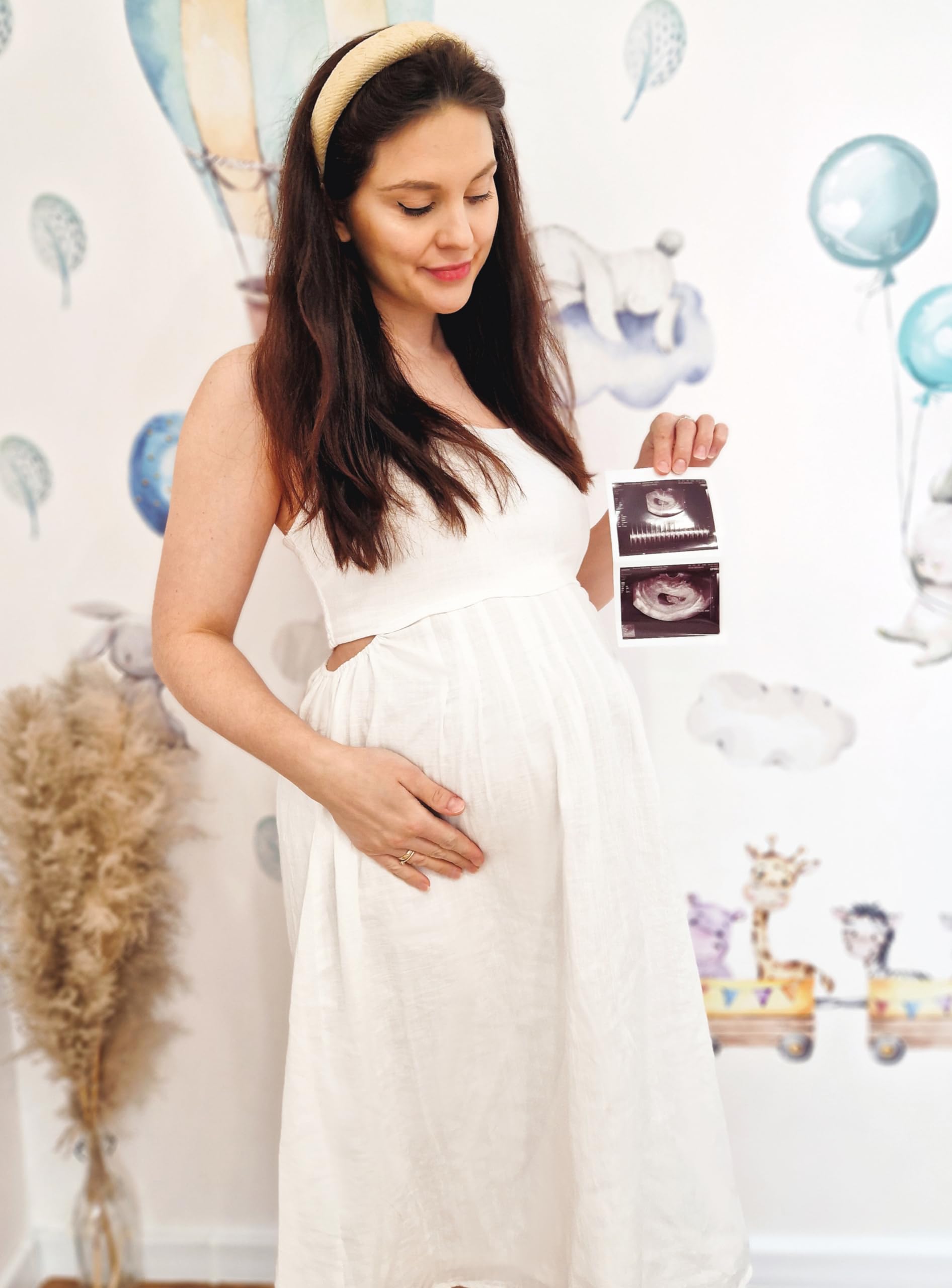 Maacie Maternity Midi Dress 2025 - Spaghetti Straps, Smocked Side Cutout, Cotton Boho Flowy Loose A-Line Summer Dress for Pregnancy | Perfect for Beach Vacations, Baby Showers & Casual Outings