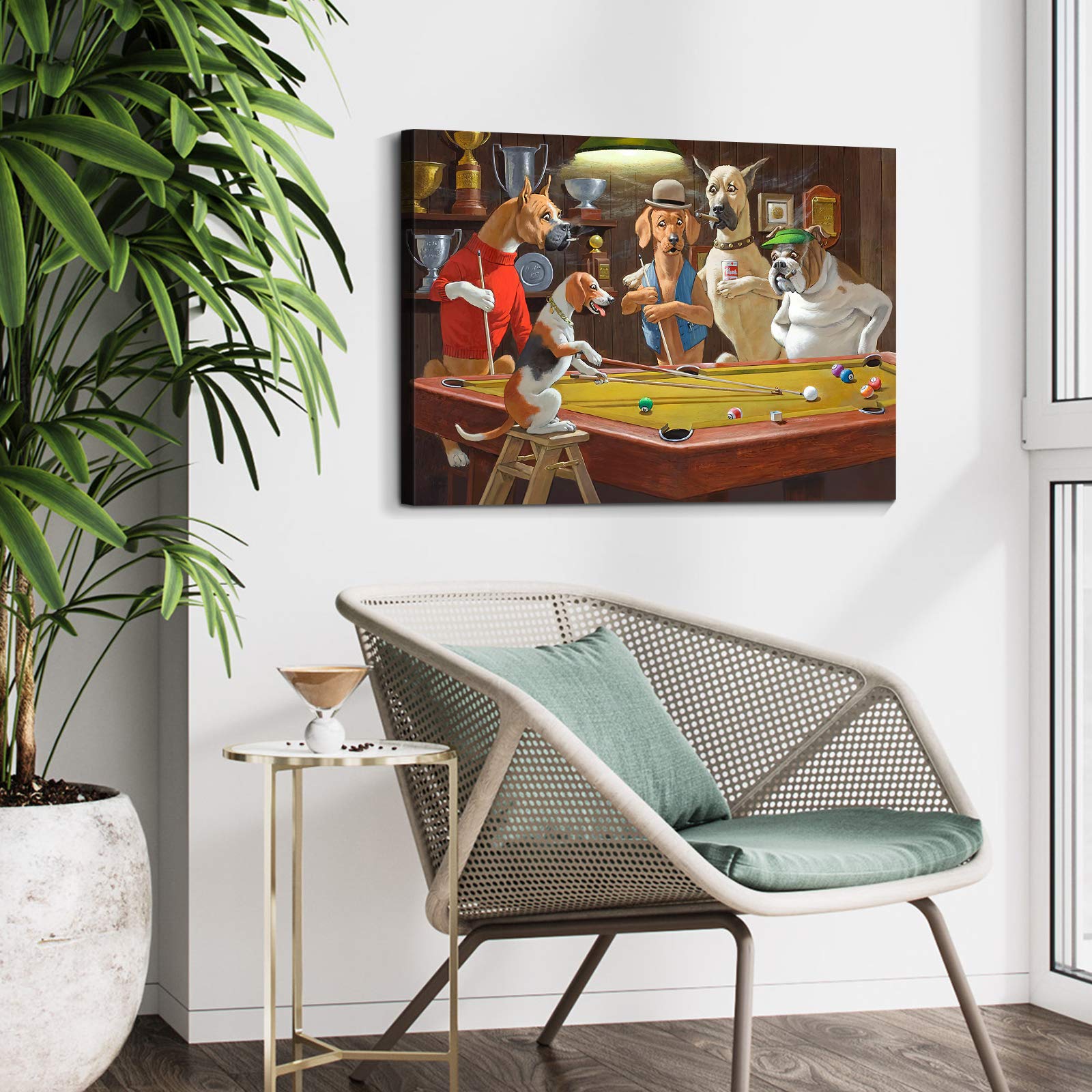 Denozer - Dogs Playing Pool Oil Painting Canvas Print - 40x30 Inches Modern Wall Art for Living Room, Bedroom & Office Decor - Handmade Reproduction Artwork for Home & Gift