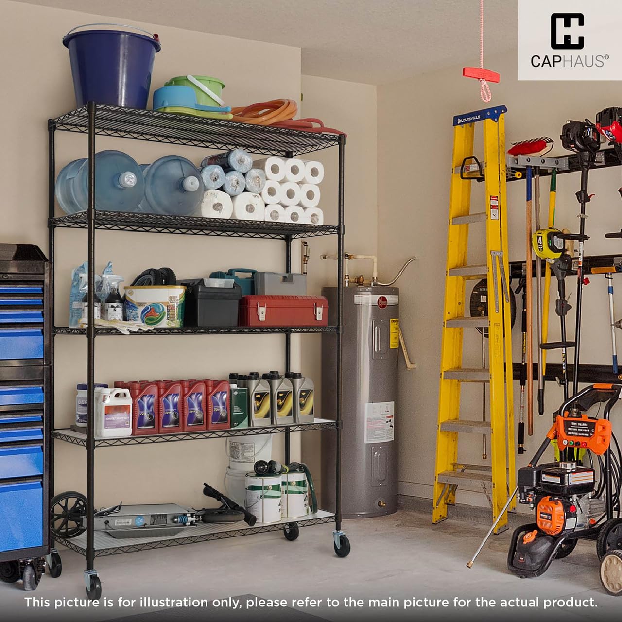 Heavy Duty Adjustable 4-Tier Commercial Wire Shelving with Wheels & Leveling Feet - NSF Certified Metal Utility Rack for Kitchen, Garage & Storage (Black, 36