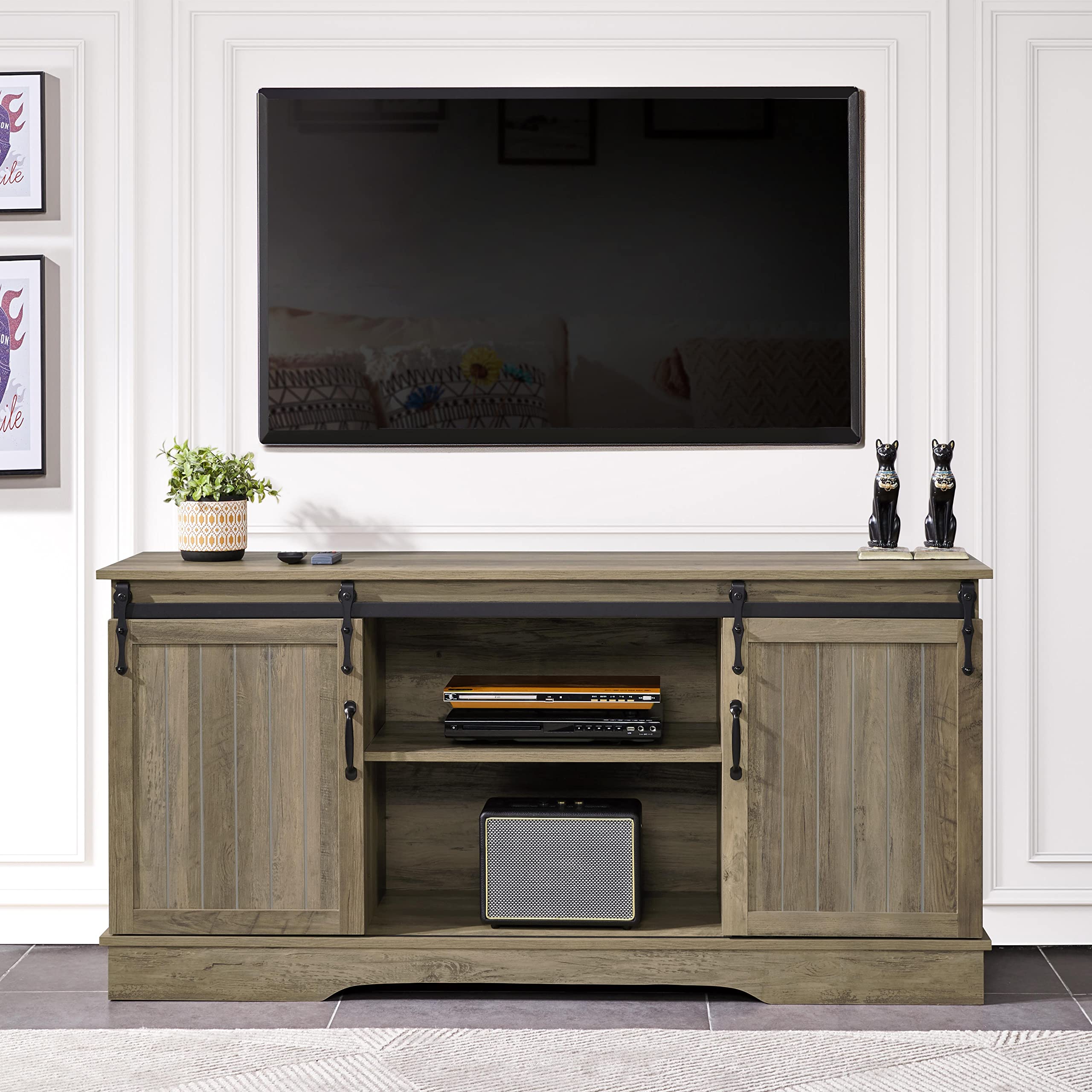 Yaheetech 65 Inch TV Stand with Storage Cabinets - Rustic Oak Entertainment Center for Living Room & Gaming Room - Farmhouse Style TV Console for Home Theater & Media Storage - Perfect for Modern Living Spaces & Entertainment Setups
