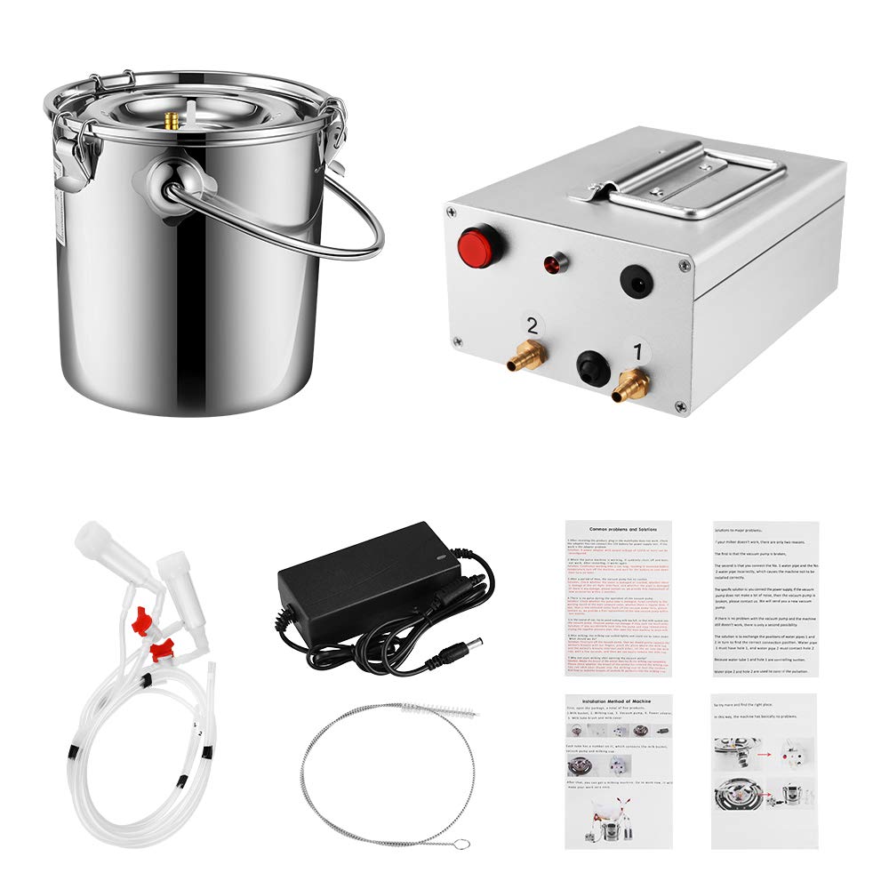 7L Electric Milking Machine for Goats & Cows - Single Bucket Piston Vacuum Pulsation Mini Household Milker with US Plug - Perfect for Small Farms, Homesteads and Dairy Enthusiasts