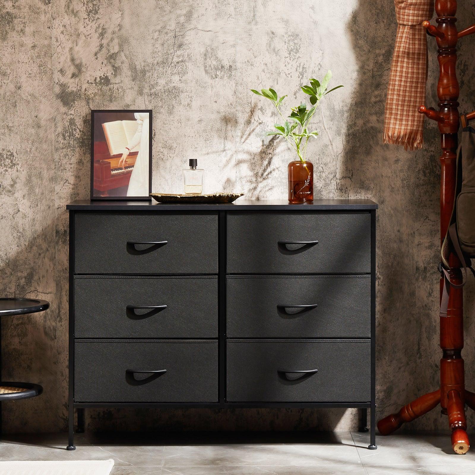 6-Drawer Wide Fabric Dresser for Bedroom with Metal Frame & Wooden Top - Sturdy TV Stand & Clothes Storage Organizer - Perfect for Master Bedroom, Guest Room & Dorm Organization