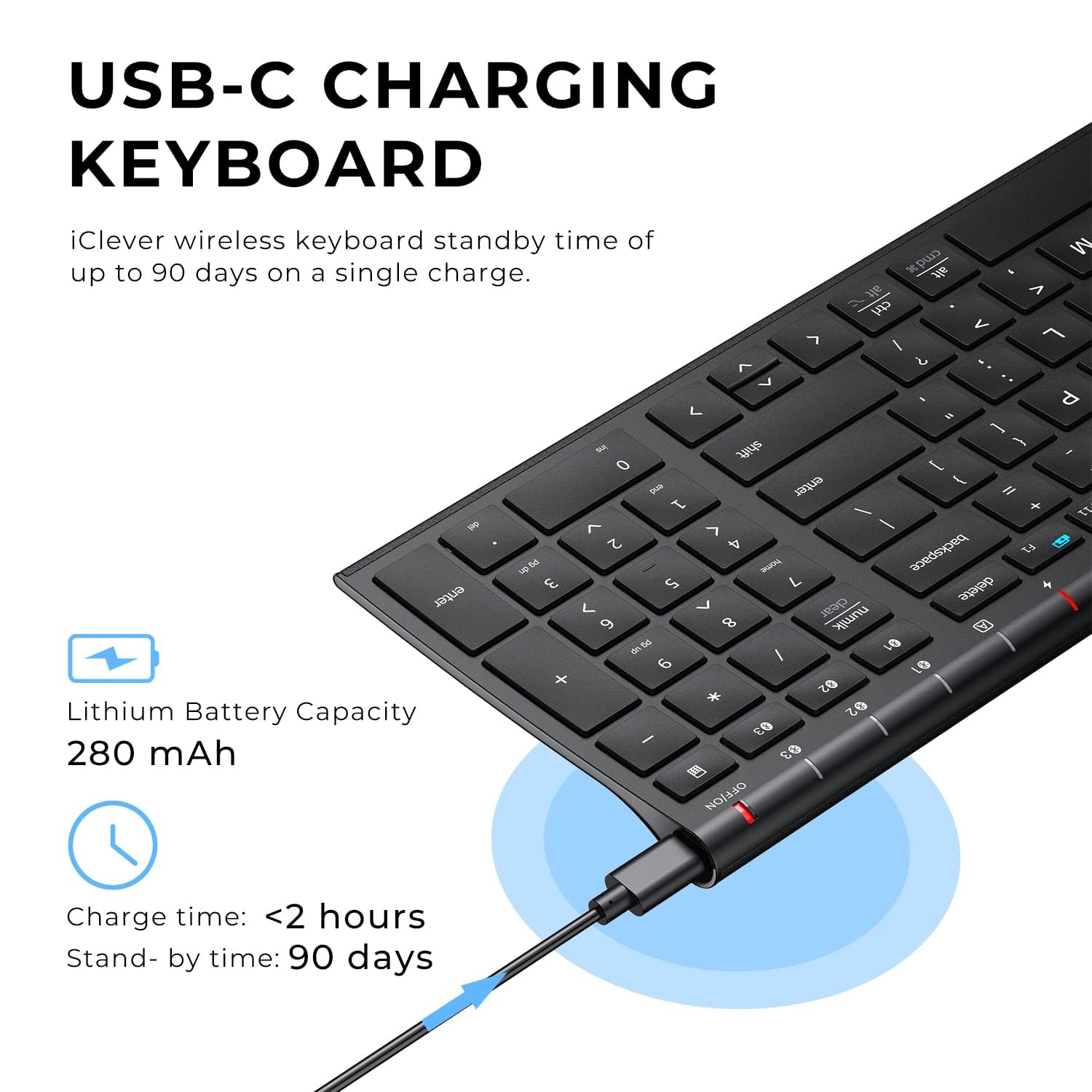 iClever BK10 Bluetooth 5.1 Keyboard - Wireless, Rechargeable, Multi-Device for Mac/Windows/iOS/Android - Perfect for Office & Travel