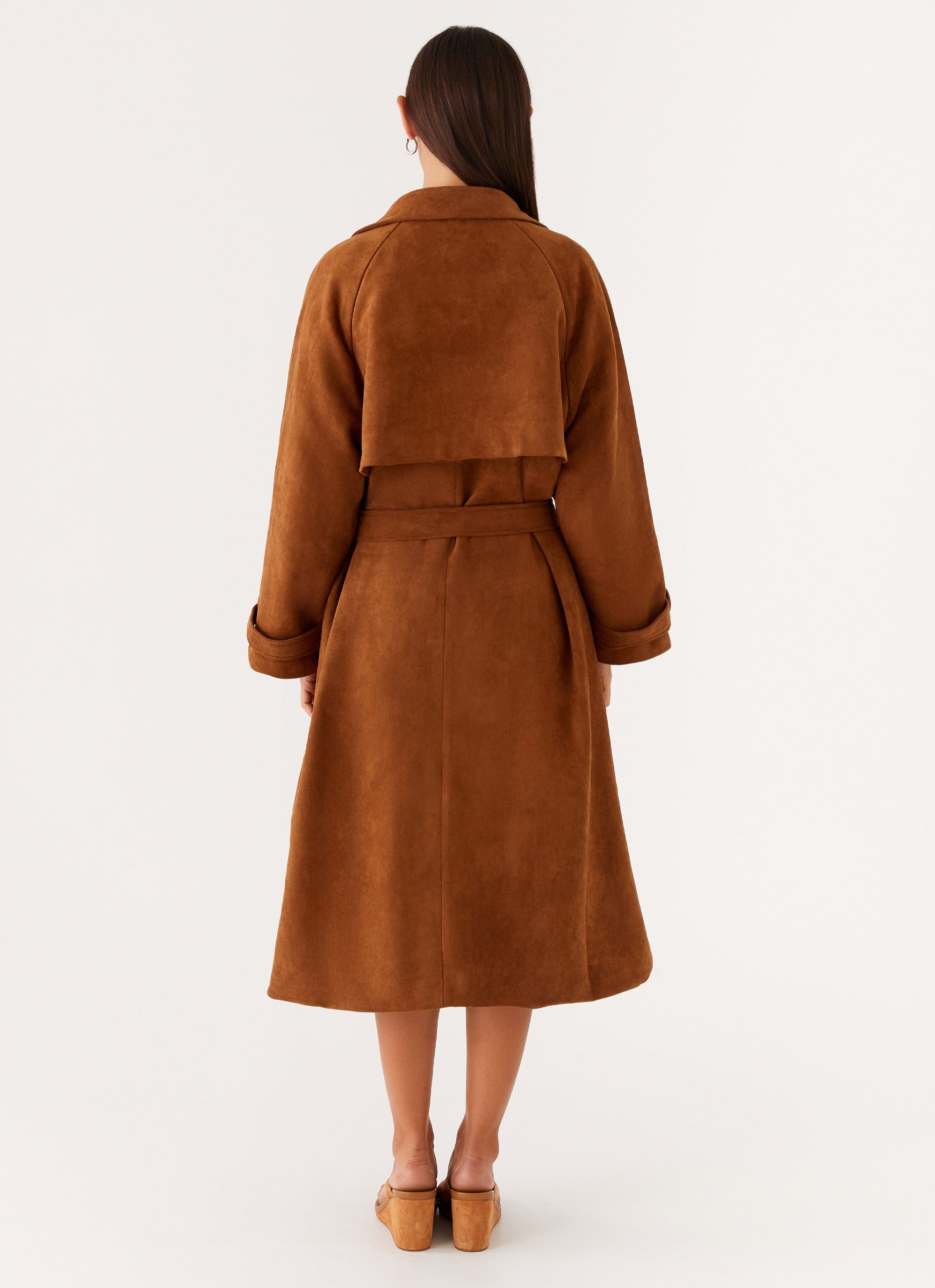 Stylish Brown Bridie Faux Suede Trench Coat for Women | Water-Resistant Long Coat with Belt | Perfect for Fall & Winter Fashion, Office Wear & Casual Outings