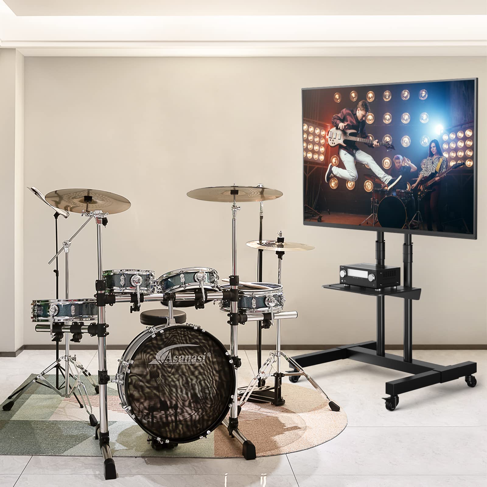Adjustable Tabletop TV Stand for 27-60 Inch TVs & Mobile TV Stand for 32-75 Inch TVs - Universal TV Mount Bundle for Living Room, Bedroom, Office & Dorm