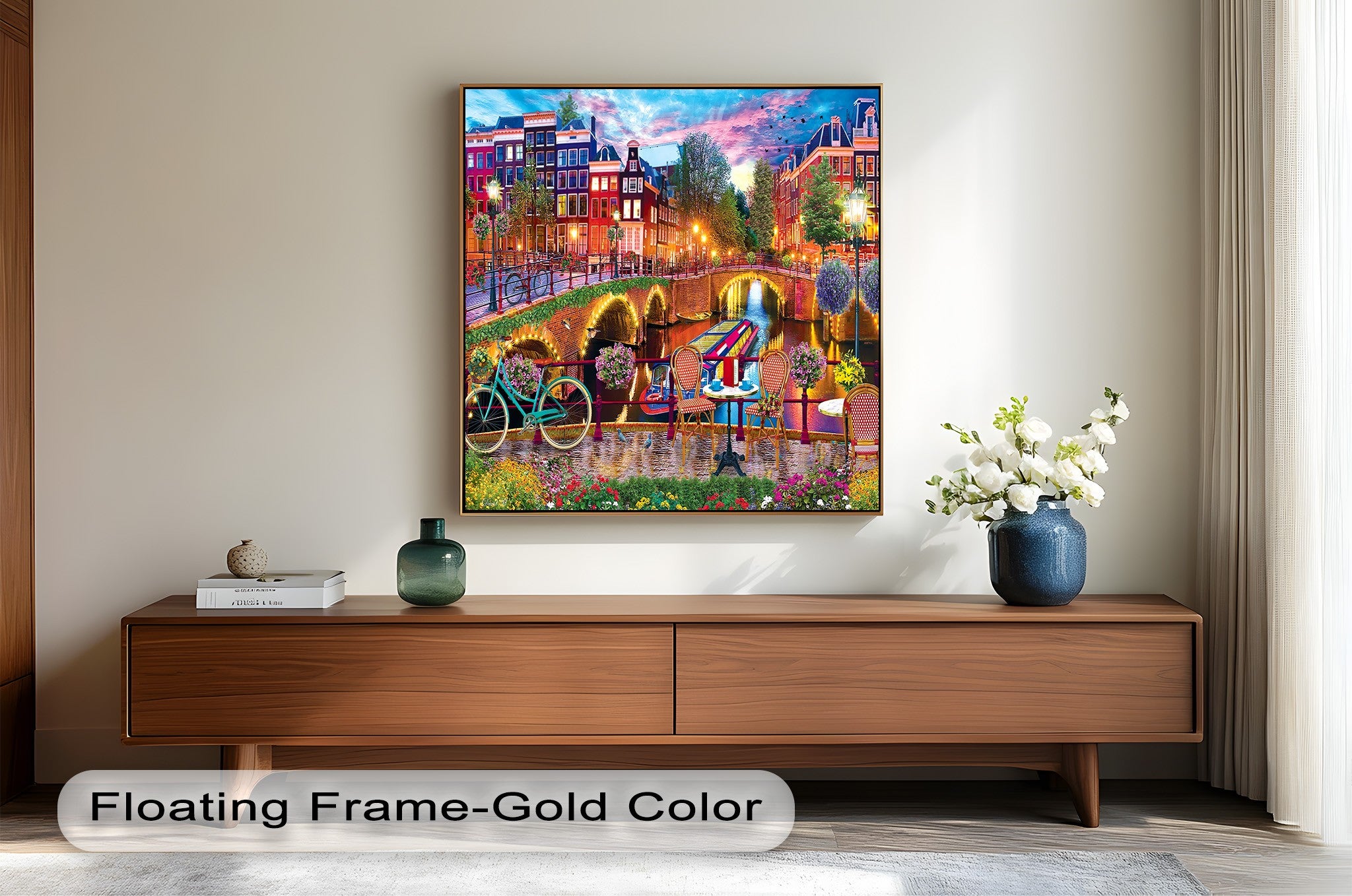 Stunning Amsterdam Sunset Oil Painting - Vibrant Cityscape Wall Art for Living Room & Office Decor