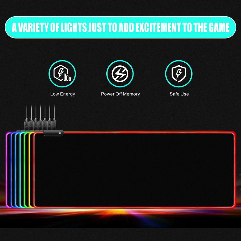 RGB LED Gaming Mouse Pad - Large Waterproof Non-Slip USB Mousepad (90x40cm/80x30cm/25x30cm) with 7 Color Lighting - Perfect for PC Gaming Setup, Office Work & Computer Desks