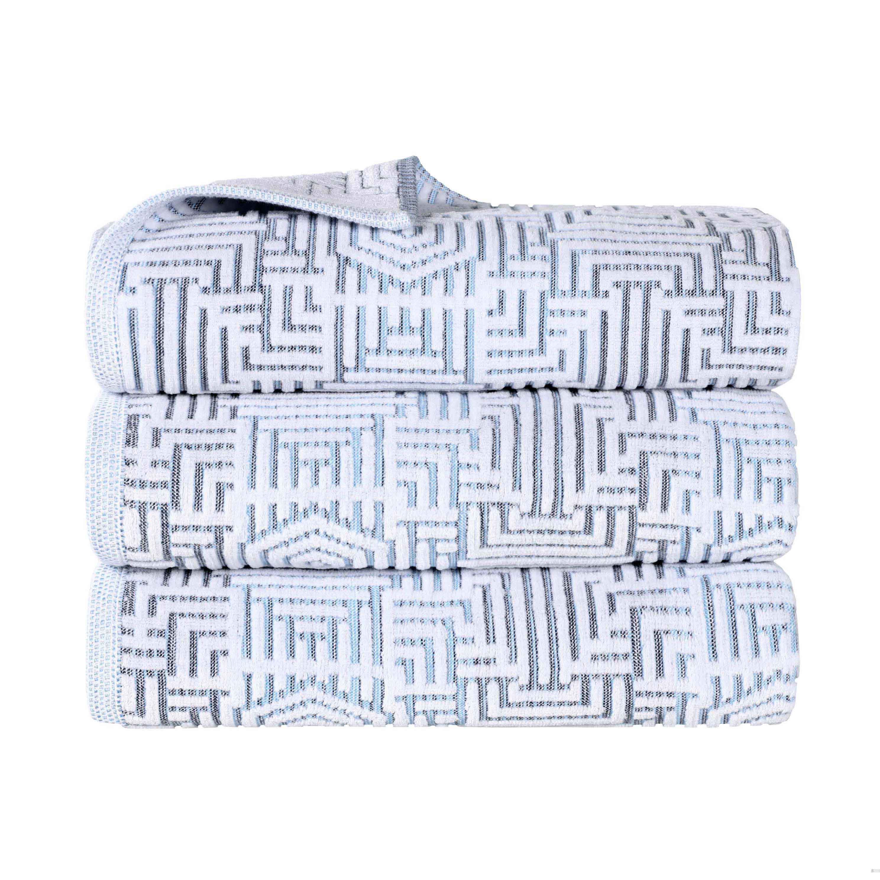 Premium Cotton Modern Geometric Jacquard Plush Bath Towel Set of 3 - Ultra Absorbent & Quick Dry - Luxury Spa, Bathroom & Beach Towels for Home & Travel