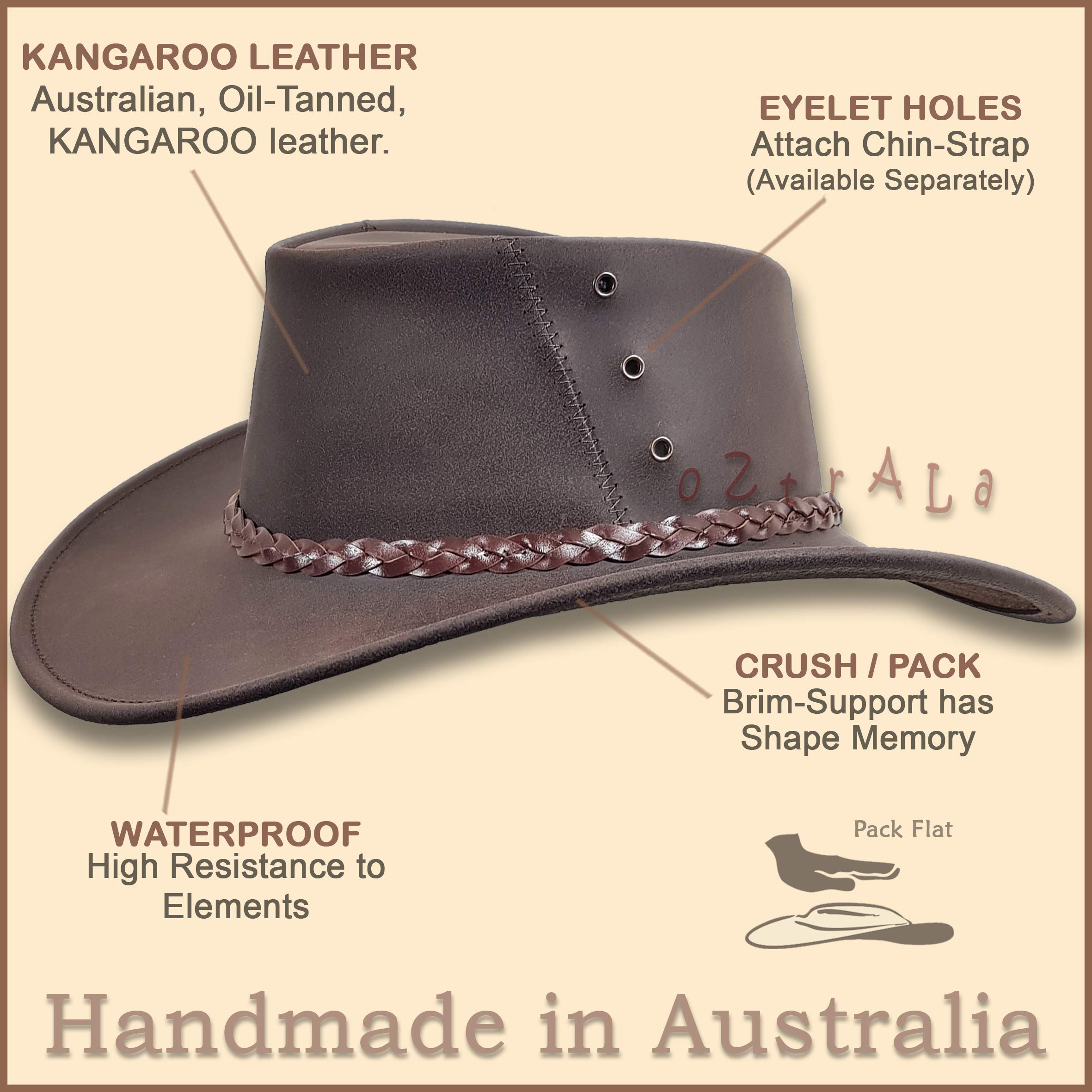 Premium Oiled Kangaroo Leather Cowboy Hat - Authentic Australian Outback Style by Oztrala | Durable & Stylish for Ranch Work, Rodeos, and Outdoor Adventures
