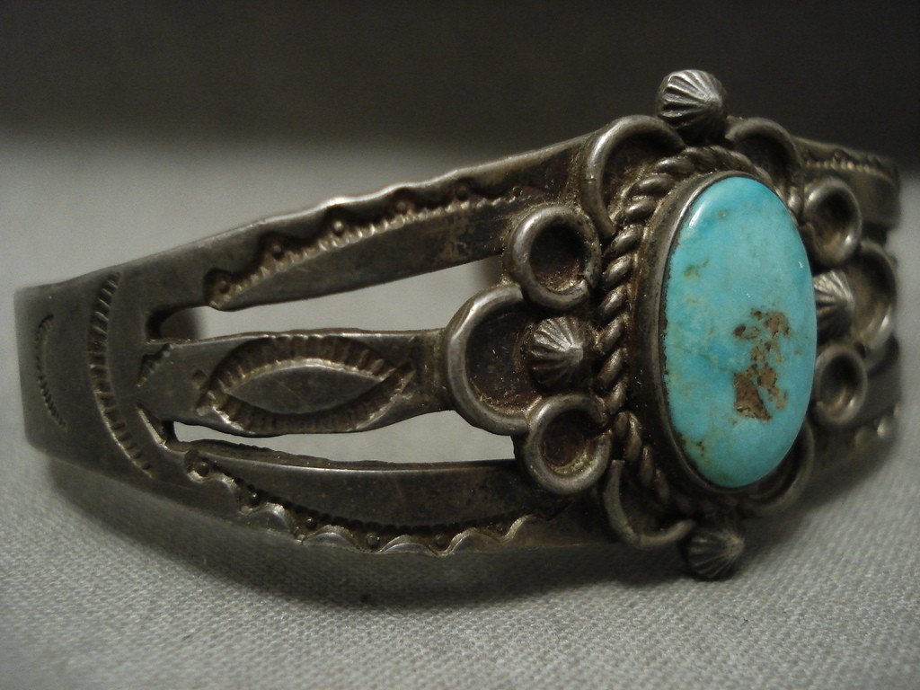 Vintage 1930s Navajo Natural Turquoise Native American Silver Bracelet - Handmade Southwest Jewelry for Women, Boho Fashion & Gift Idea