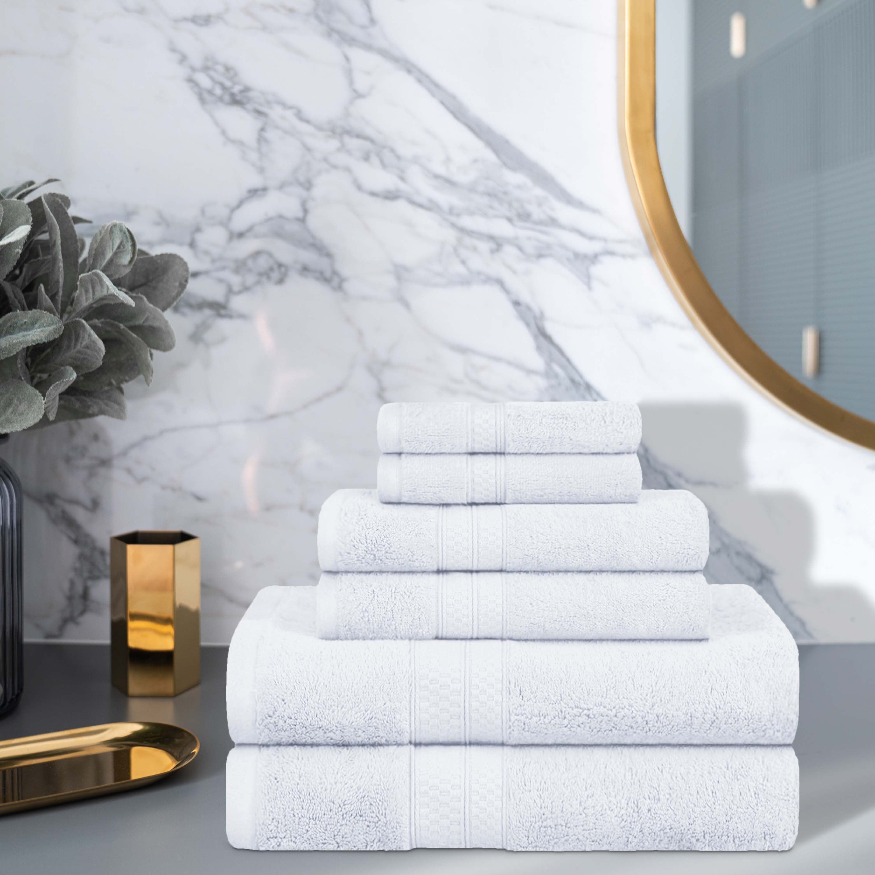 Ultra Soft Rayon Bamboo Cotton Blend 6-Piece Towel Set | Bath, Spa & Beach Towels | Luxurious & Absorbent for Home & Travel