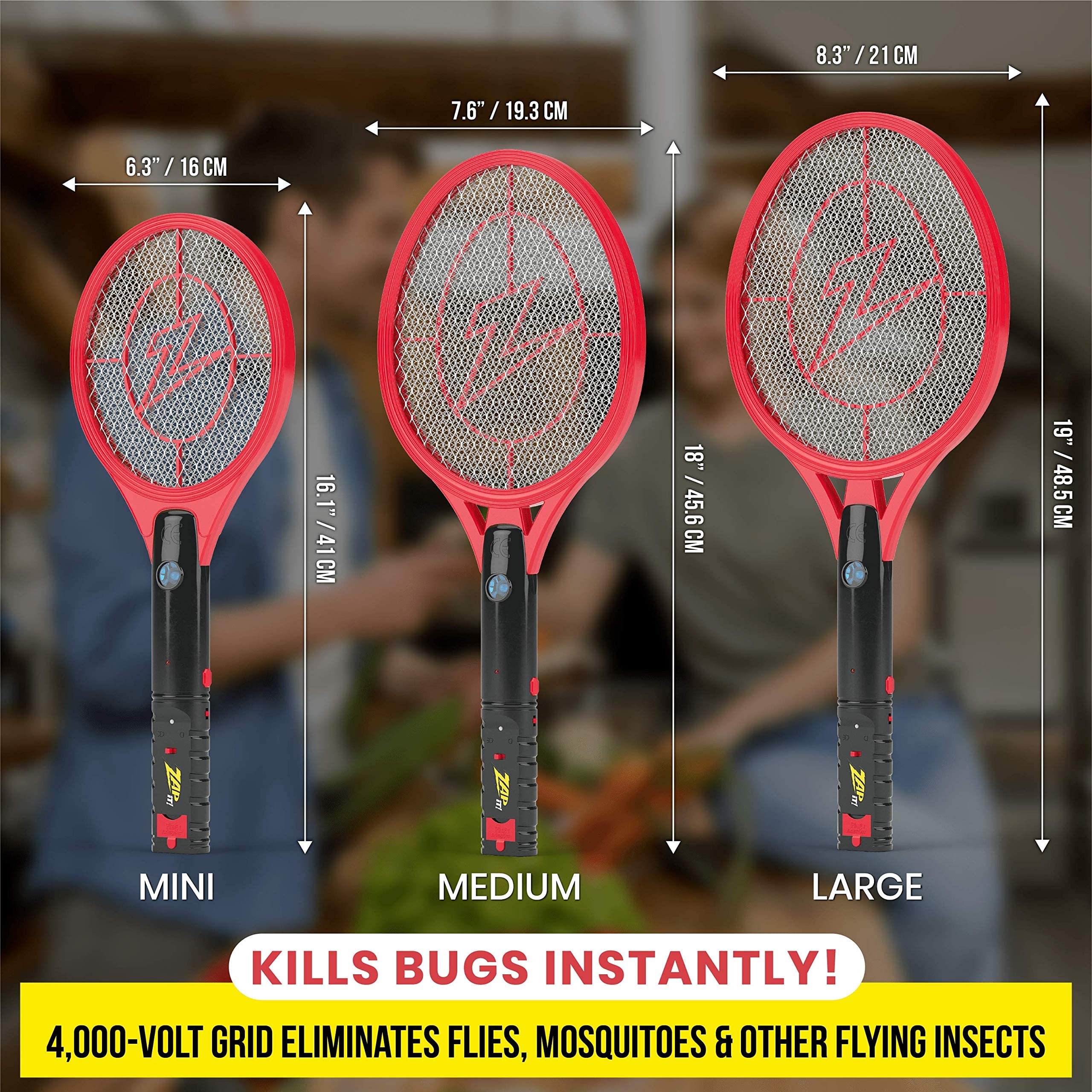 ZAP IT! Rechargeable Electric Bug Zapper Racket - 4000V USB Fly Swatter for Mosquitoes & Insects | Indoor/Outdoor Pest Control for Home, Camping & Backyard (Red)