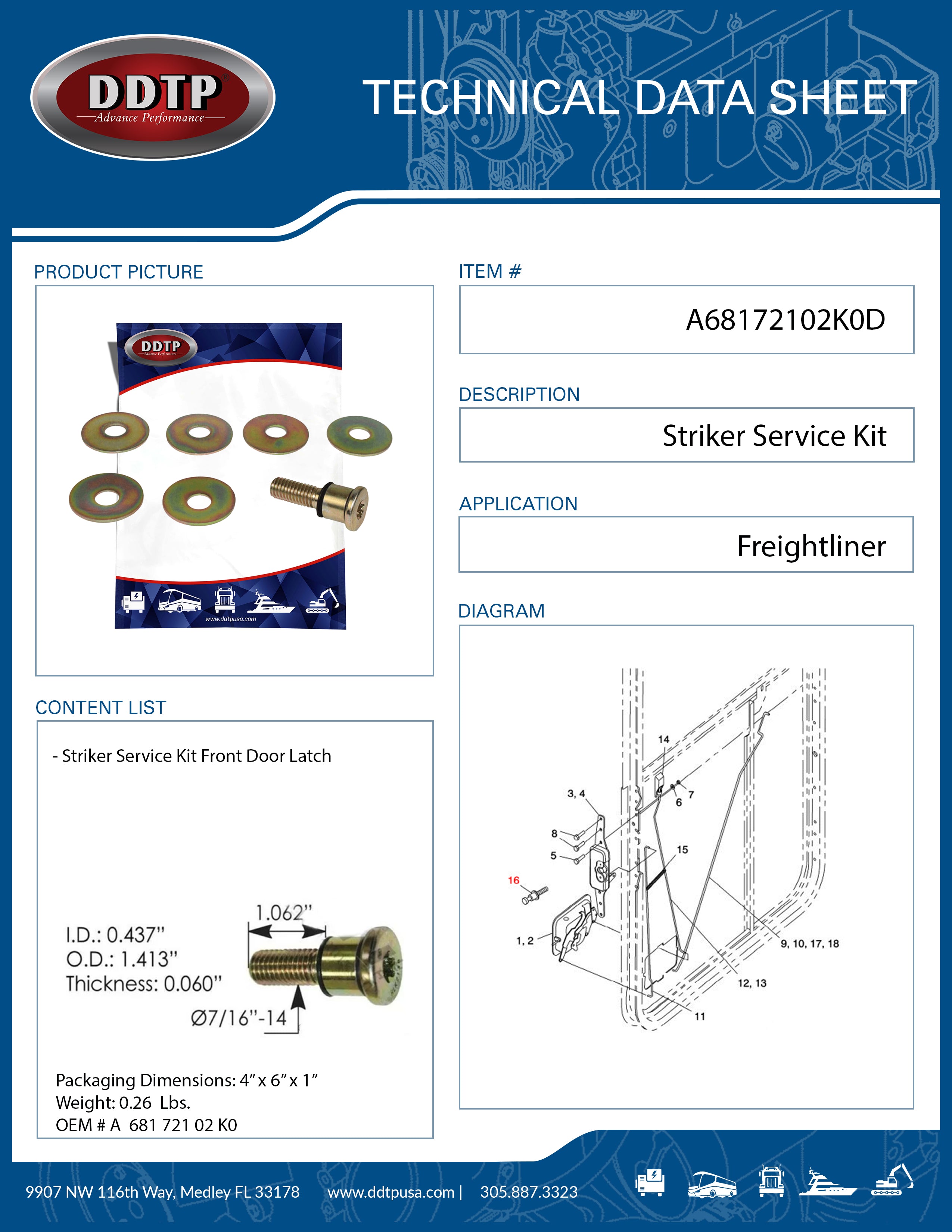 Freightliner Striker Service Kit - Front Door Latch Replacement Part for Trucks | Durable Auto Repair Solution for Door Mechanism Issues | Perfect for Fleet Maintenance & DIY Fixes