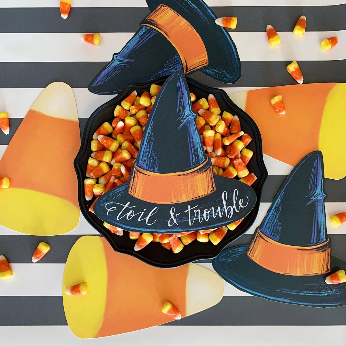 Halloween Candy Corn Table Decor - Festive Fall Centerpiece for Parties, Home & Office Decorations