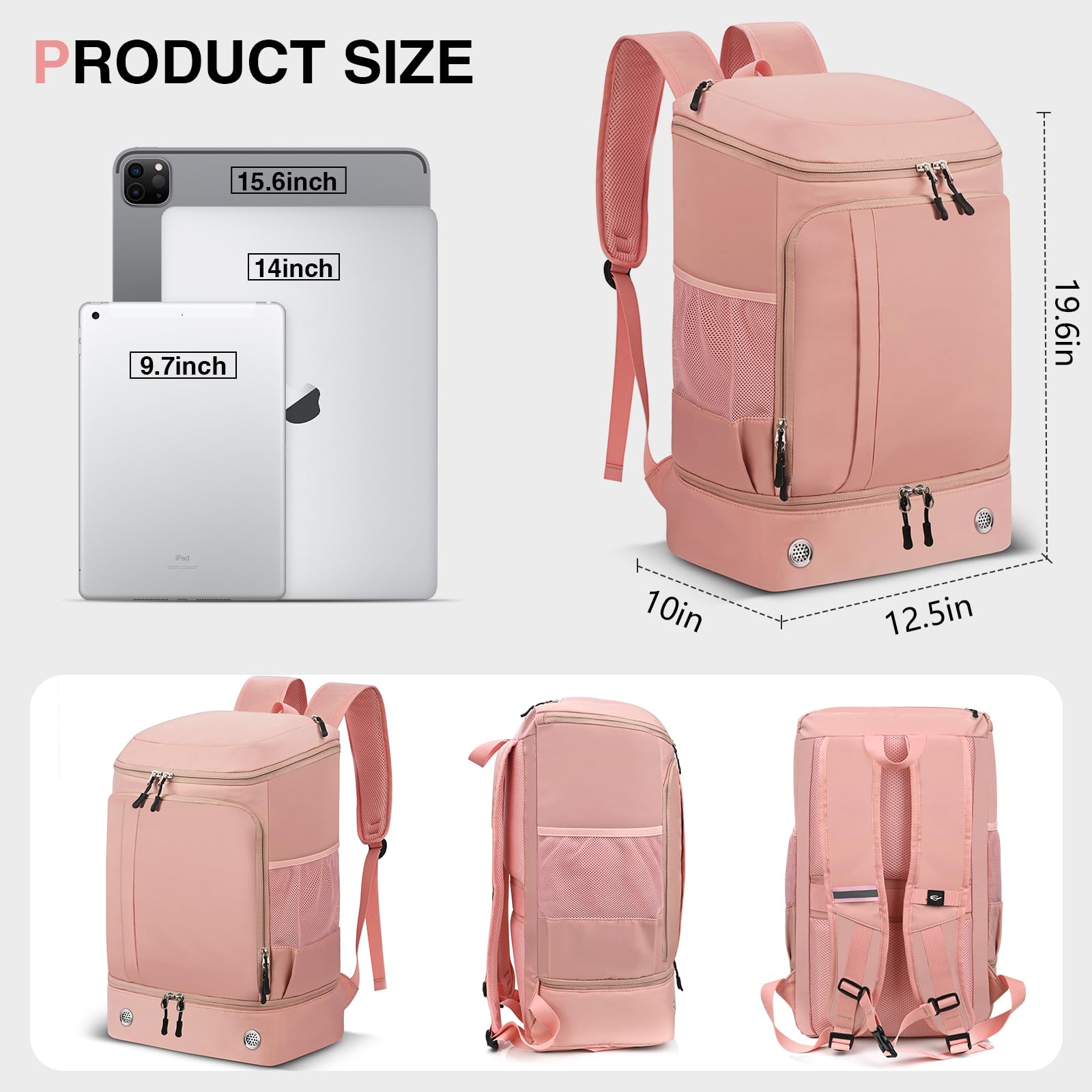 25L Travel Backpack for Women & Men - Lightweight Waterproof Daypack & Weekender Bag with 17 Inch Laptop Compartment (Pink) - Perfect for Business Trips, College & Outdoor Adventures