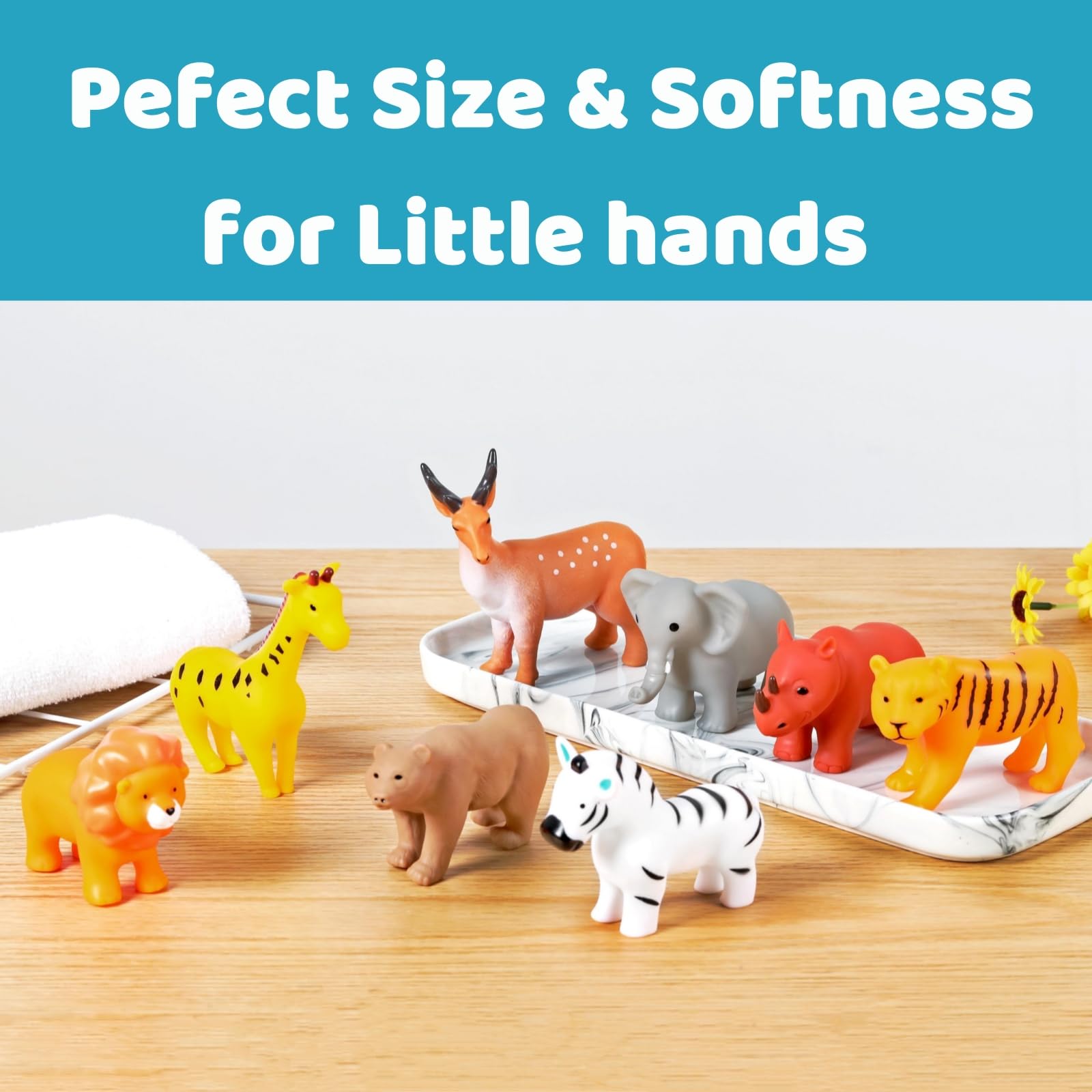 Best Baby Bath Toys for Infants 6-12 Months & Toddlers 1-3 Years - No Hole Bathtub Toys Set with Mesh Bag (Wild Animals, 8 Pcs) - Fun Bath Time Learning & Sensory Play for Kids