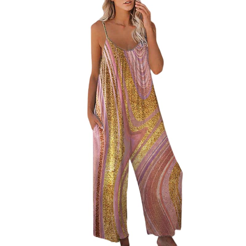 Women's Floral Jumpsuit - Sleeveless Romper with Spaghetti Straps & Wide Leg Pants | Elegant Dressy Outfit with Pockets | Perfect for Summer Parties, Beach Vacations & Casual Outings