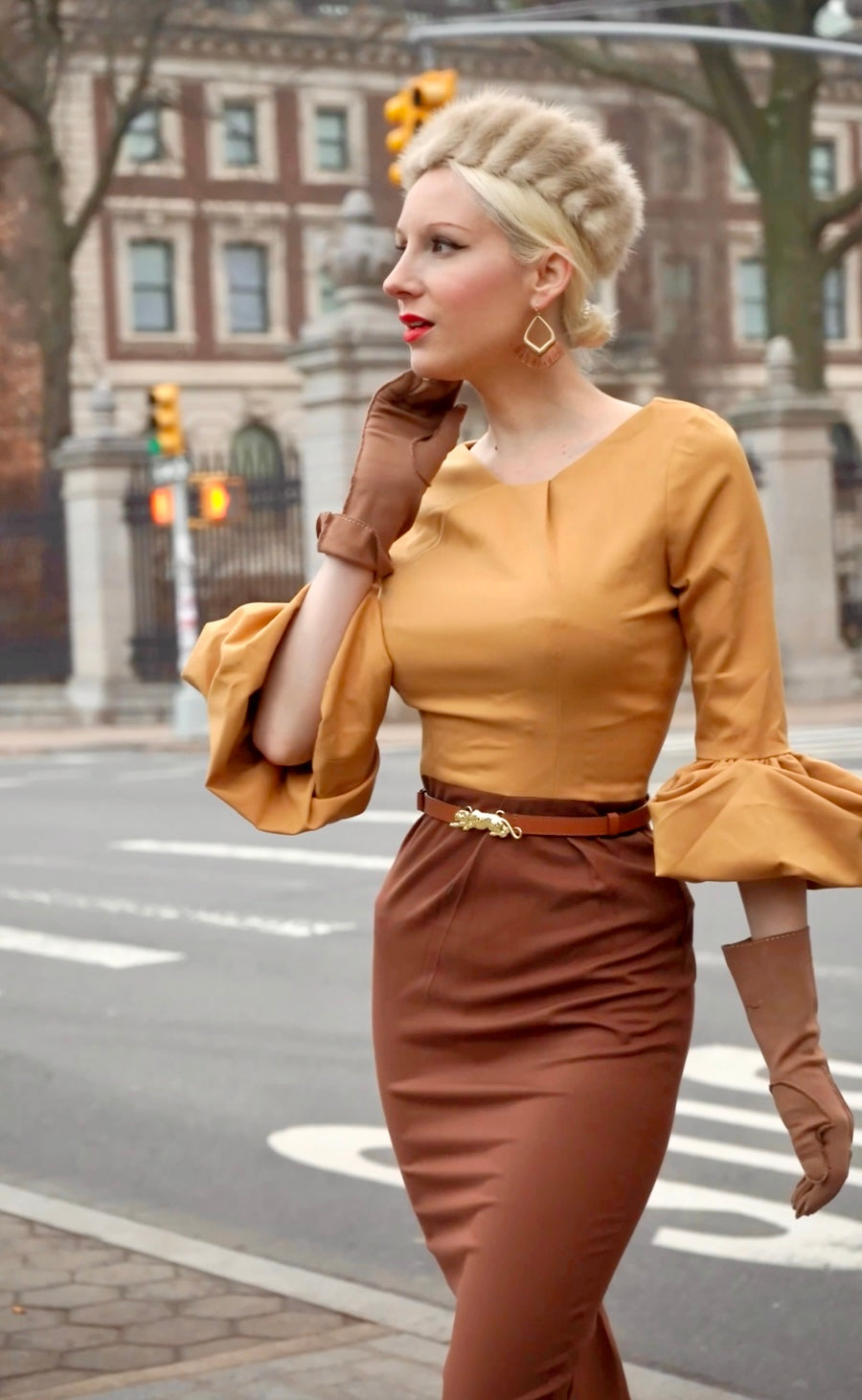 2-Tone Mila Wiggle Pencil Dress with Pleated Puff Sleeves | Elegant Bodycon Dress for Women | Perfect for Cocktail Parties, Date Nights & Office Wear