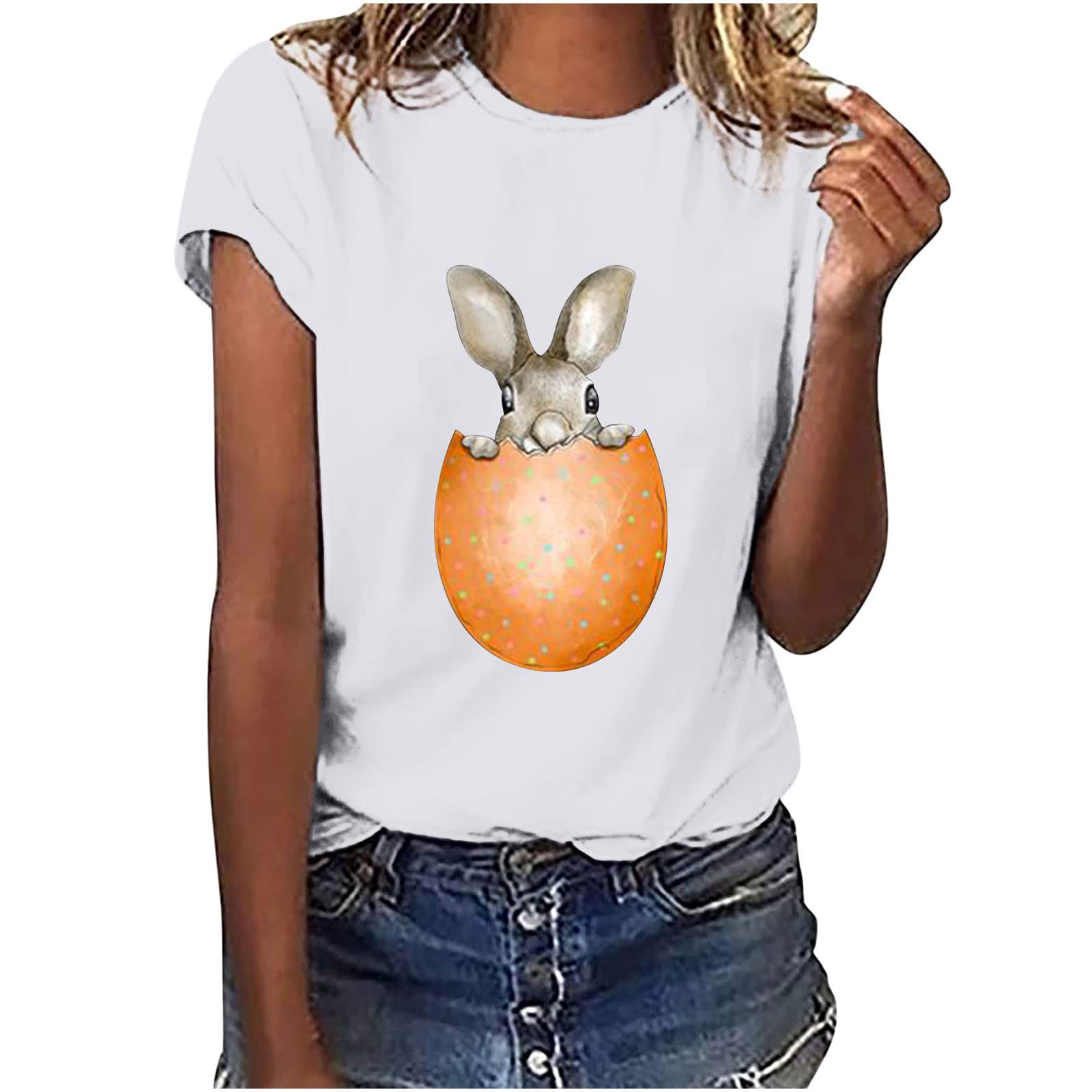 Oversized Women's Crewneck T-Shirts - Easter Print Fashion Top, Comfortable Holiday Blouse for Casual Wear & Spring Outfits | Perfect for Easter Celebrations, Weekend Relaxation & Street Style