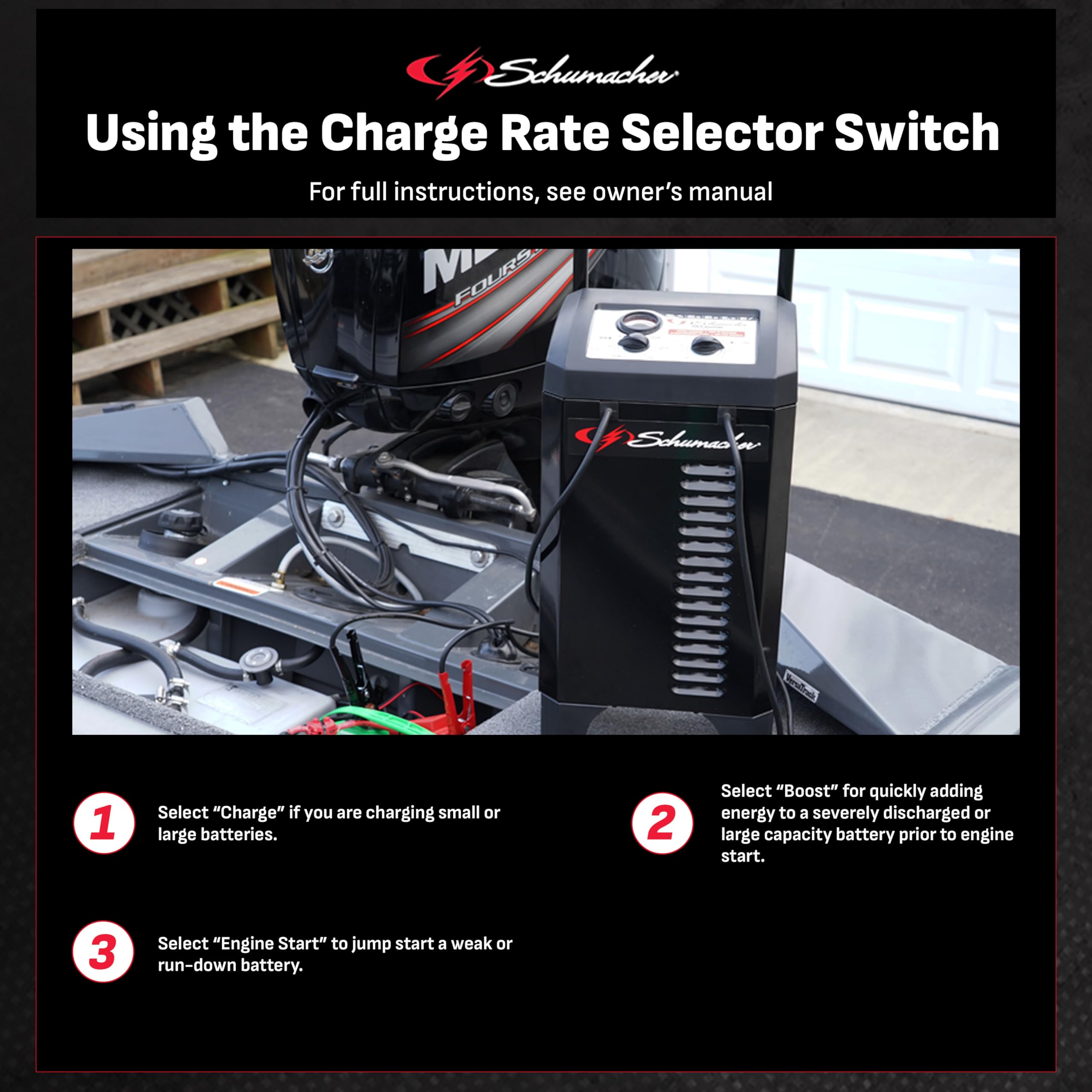 Schumacher SC1446 6V/12V 200A Heavy-Duty Manual Battery Charger & Engine Starter with 40A Boost Mode - Color-Coded Clamps, 6-Foot Cables, Rugged Design for Cars, Trucks, SUVs, Motorcycles & Marine Batteries - Perfect for Emergency Jump Starts & Winter Maintenance