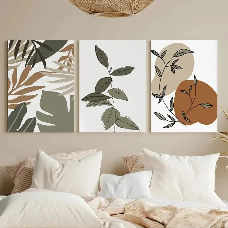 3-Piece Abstract Botanical Green Metal Wall Art Prints - Ready to Hang Home Decor for Living Room, Bedroom & Office