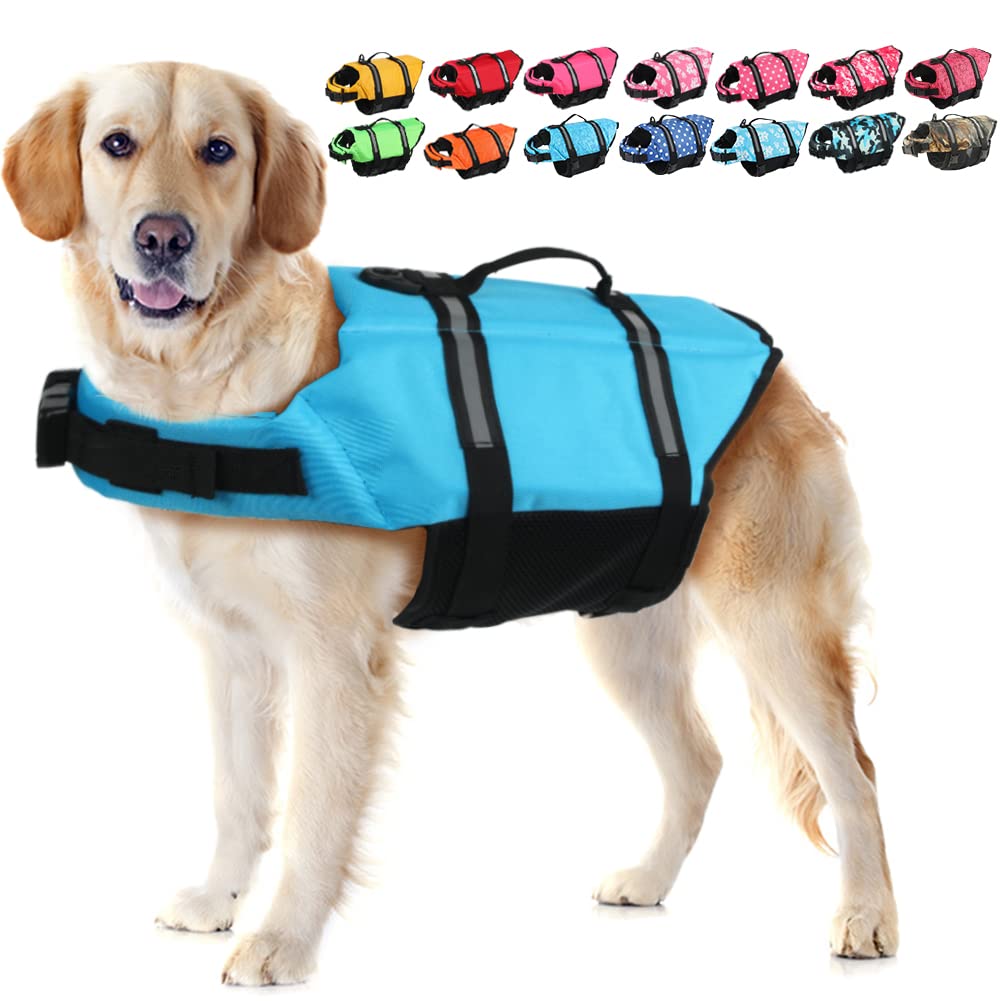 EMUST Adjustable Dog Life Jacket with Rescue Handle - Flotation Vest for Small, Medium & Large Dogs (Blue, XS) - Perfect for Swimming, Boating & Water Safety