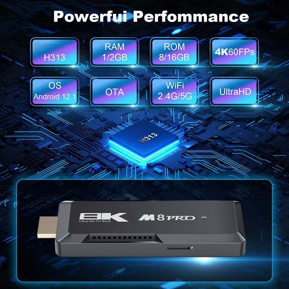Hikgins M8 PRO Android TV Box 1GB RAM 8GB Storage, Allwinner H313 Quad-Core, Android 12.1 OS, Dual Band 2.4G+5G WiFi - Streaming Media Player for Netflix, YouTube, Kodi & Home Entertainment