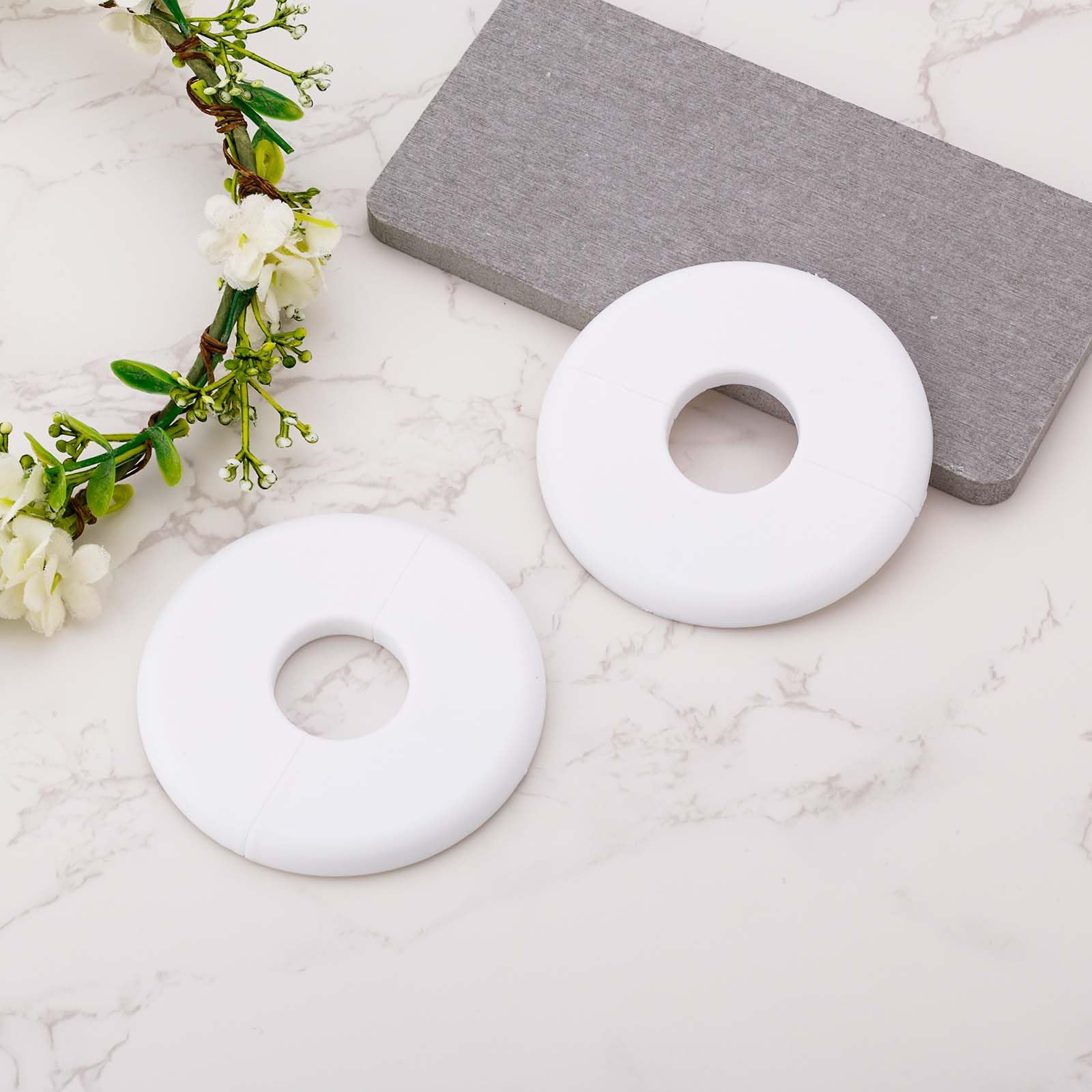 2-Pack 29mm Round Wall Split Flange - ABS Self-Adhesive Faucet Escutcheon Plate with Buckle Design - White Plumbing Cover for Bathroom, Kitchen & Toilet Pipes - Perfect for Leak Protection & Pipe Decoration
