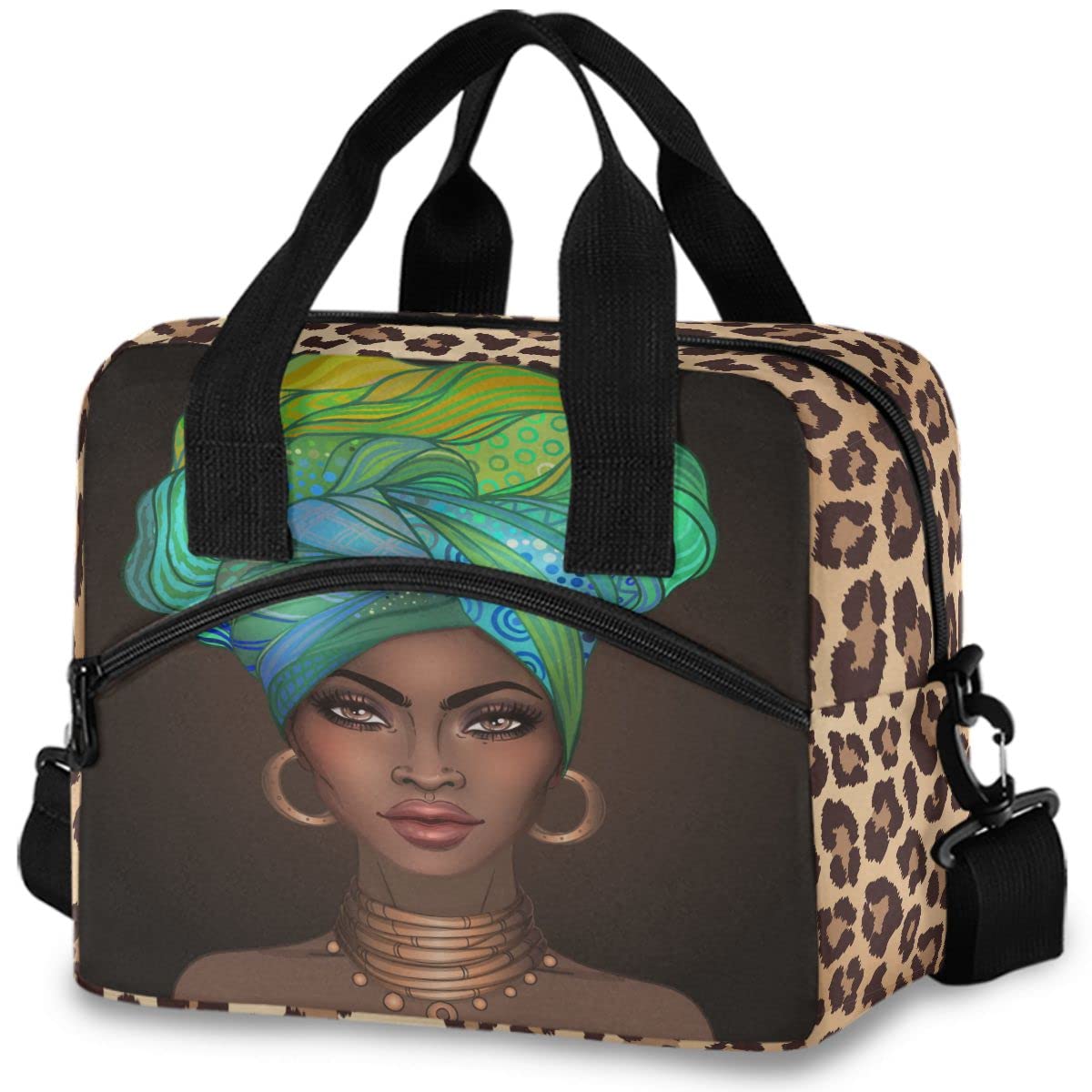 Insulated Lunch Bag for Women & Men - Reusable Leakproof Lunch Box with Glossy Lip Design, Perfect for Work, School & Picnics - Black Cooler Tote Bag