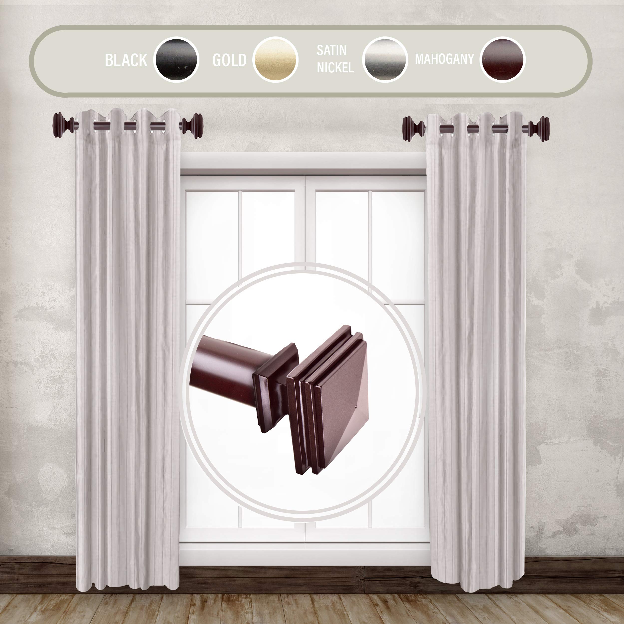 RUDI 1 Inch Carmen Side Curtain Rod Set of 2 - Adjustable 12 to 20 Inches - Mahogany Finish for Bedroom, Living Room & Window Decor