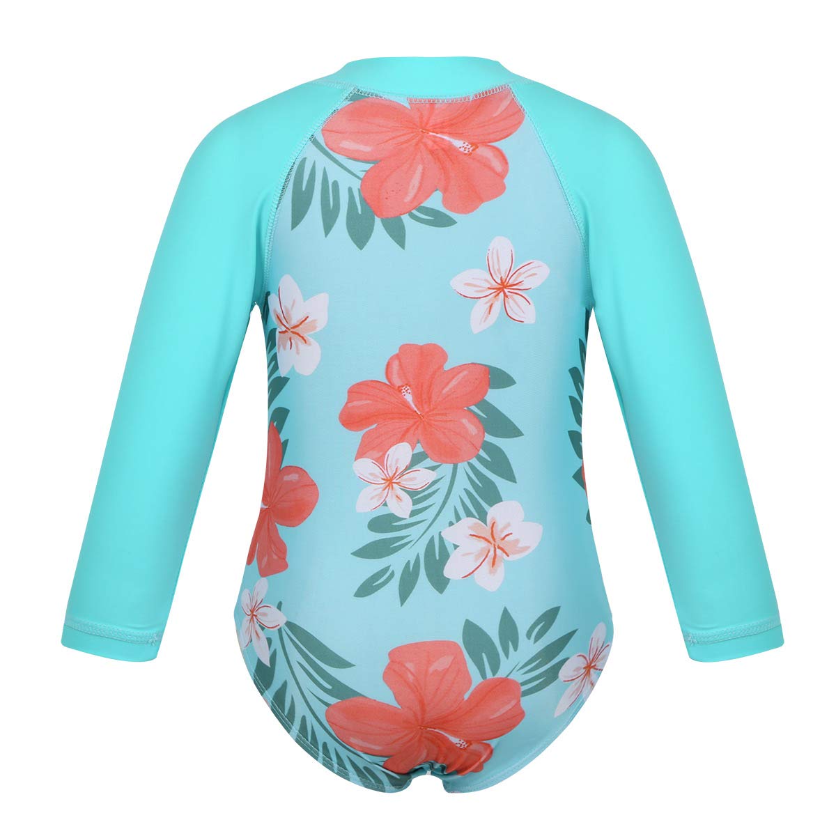 FEESHOW Girls' Long Sleeve Floral Rash Guard Swimsuit - UPF 50+ Sun Protection, Front Zipper One-Piece Swimwear for Toddler & Baby (Beach, Pool, Water Park)