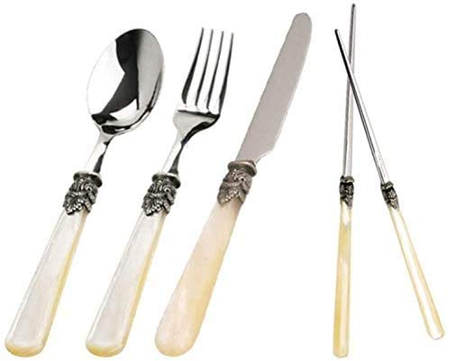 Premium EME Napoleon 16-Piece Stainless Steel Flatware Set - 4 Forks, 4 Spoons, 4 Knives & 4 Chopsticks (Ivory) - Elegant Dinnerware for Home, Restaurant & Party Use