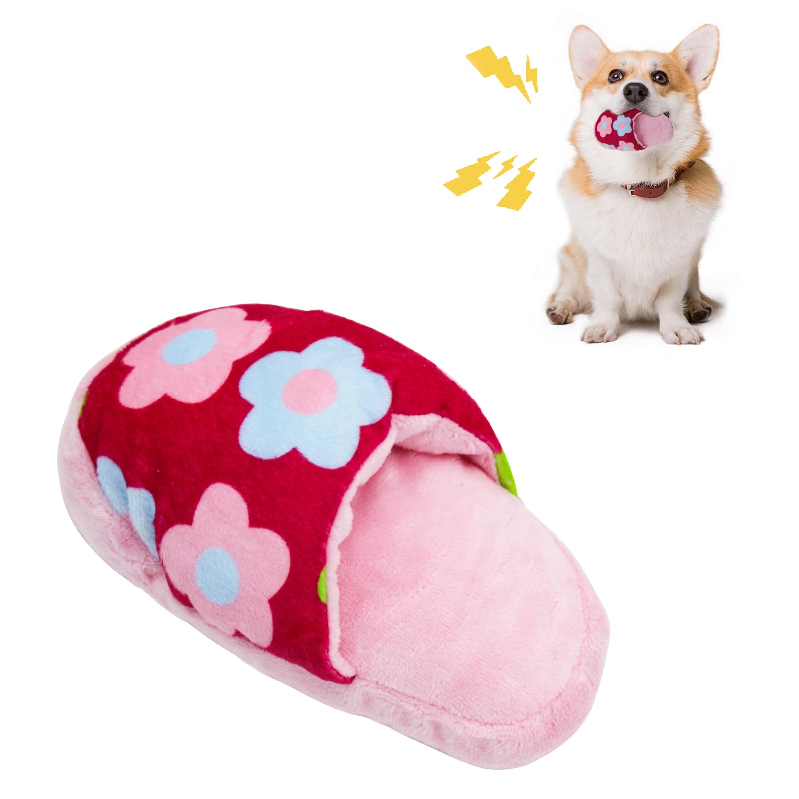 WishLotus Squeaky Plush Dog Chew Toys - Cute Slipper-Shaped Interactive Pet Toys for Small & Medium Dogs | Teeth Cleaning & Boredom Relief | Perfect for Indoor Play, Training Rewards & Puppy Teething (Pink)