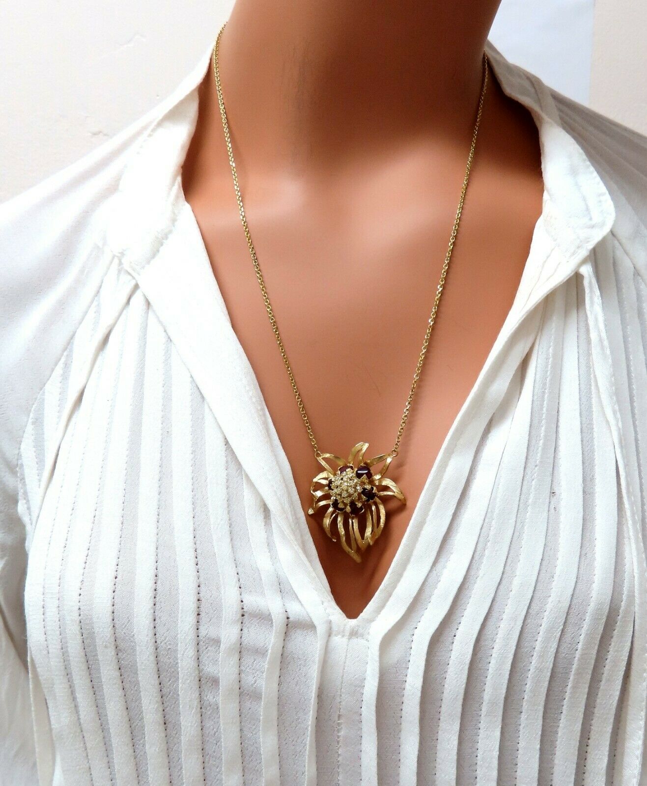 4.02 Carat Natural Red Spinel & Yellow Diamond 3D Orchid Pendant Necklace in 14K Gold - Elegant Jewelry for Weddings, Parties & Special Occasions